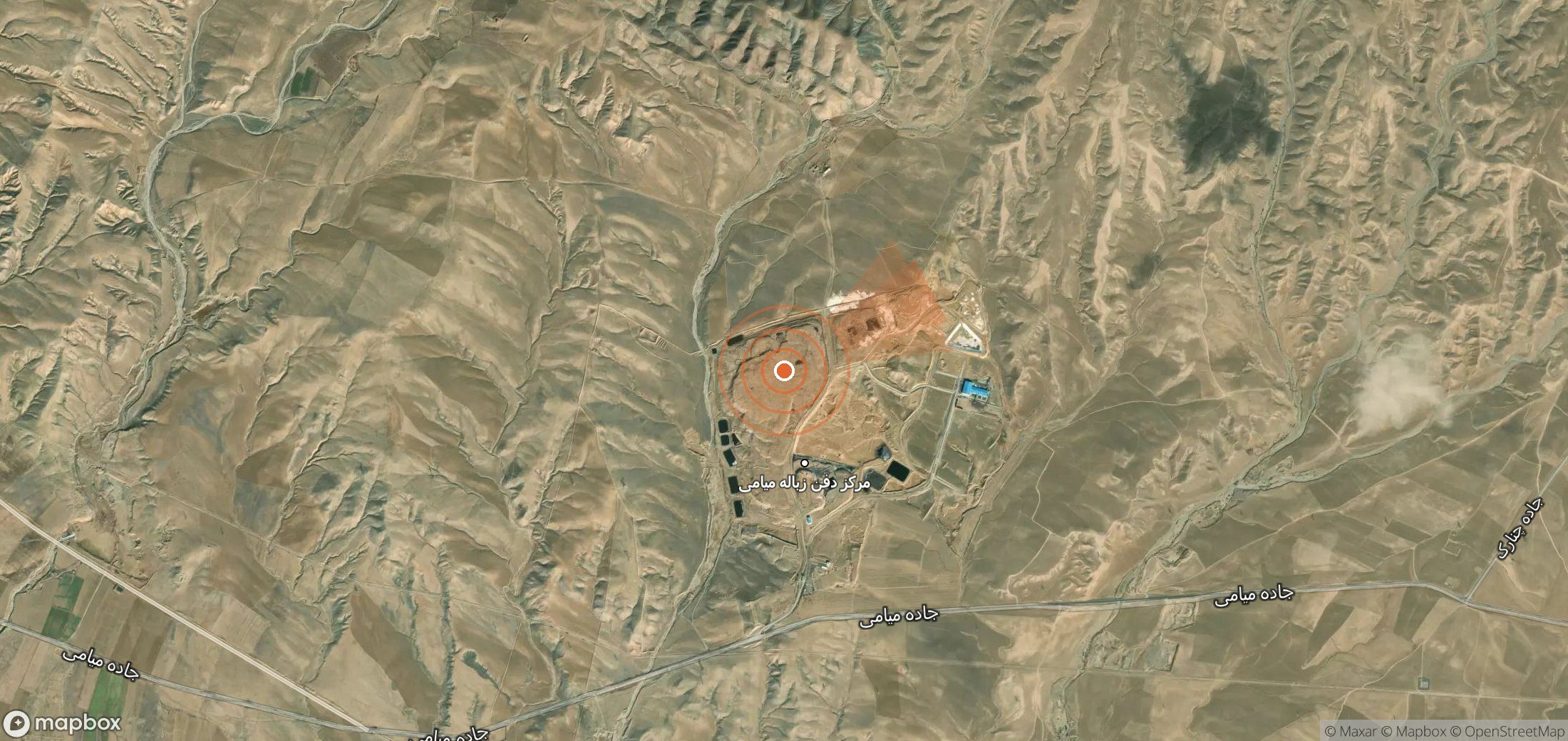 Mapa satelital de plumas de metano en Irán