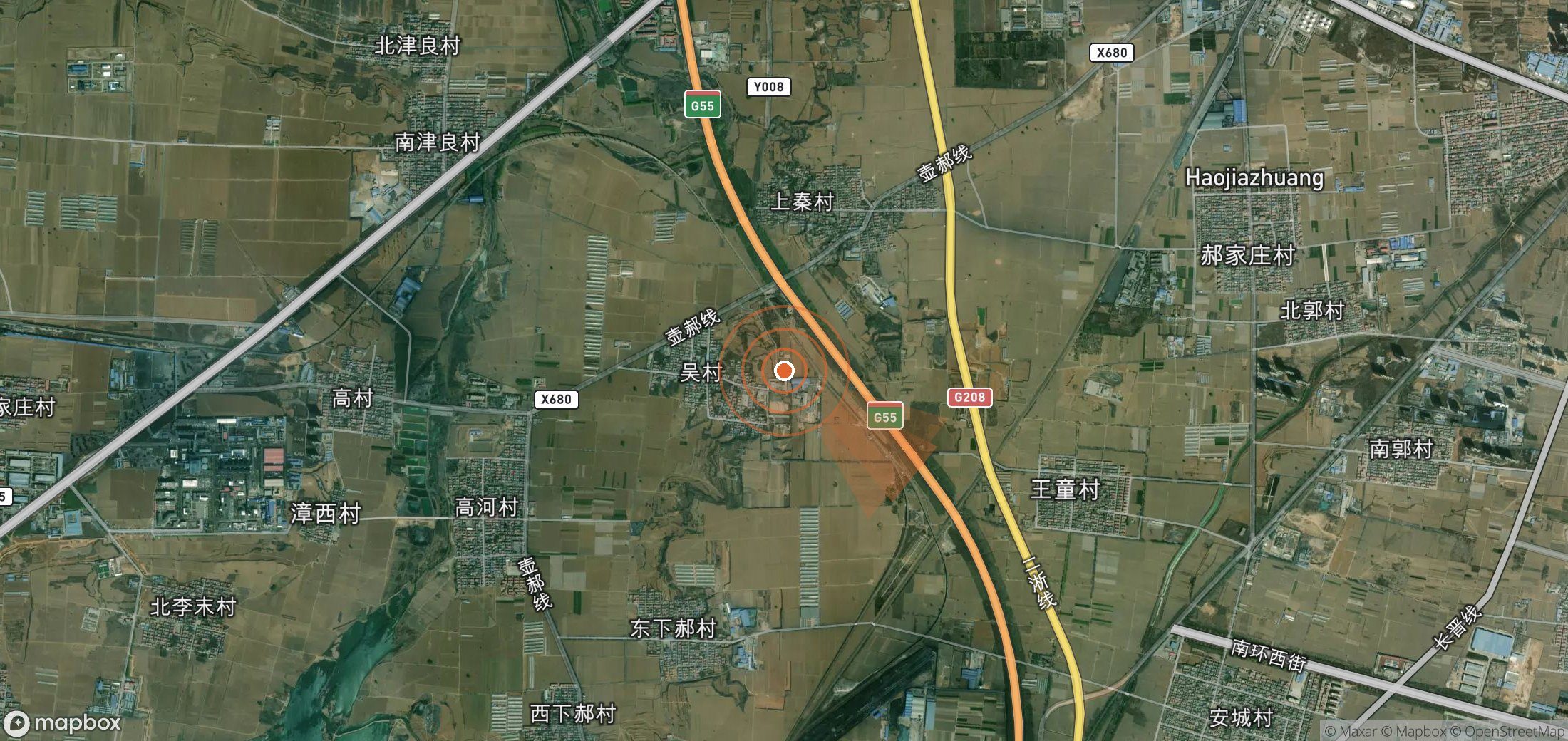 Satellite map of methane plume locations in China