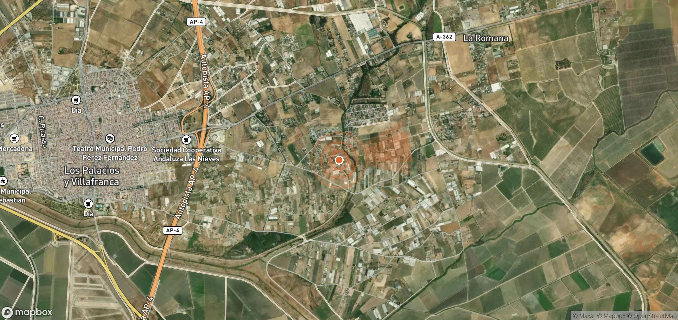 Satellite map of methane plume locations in Spain