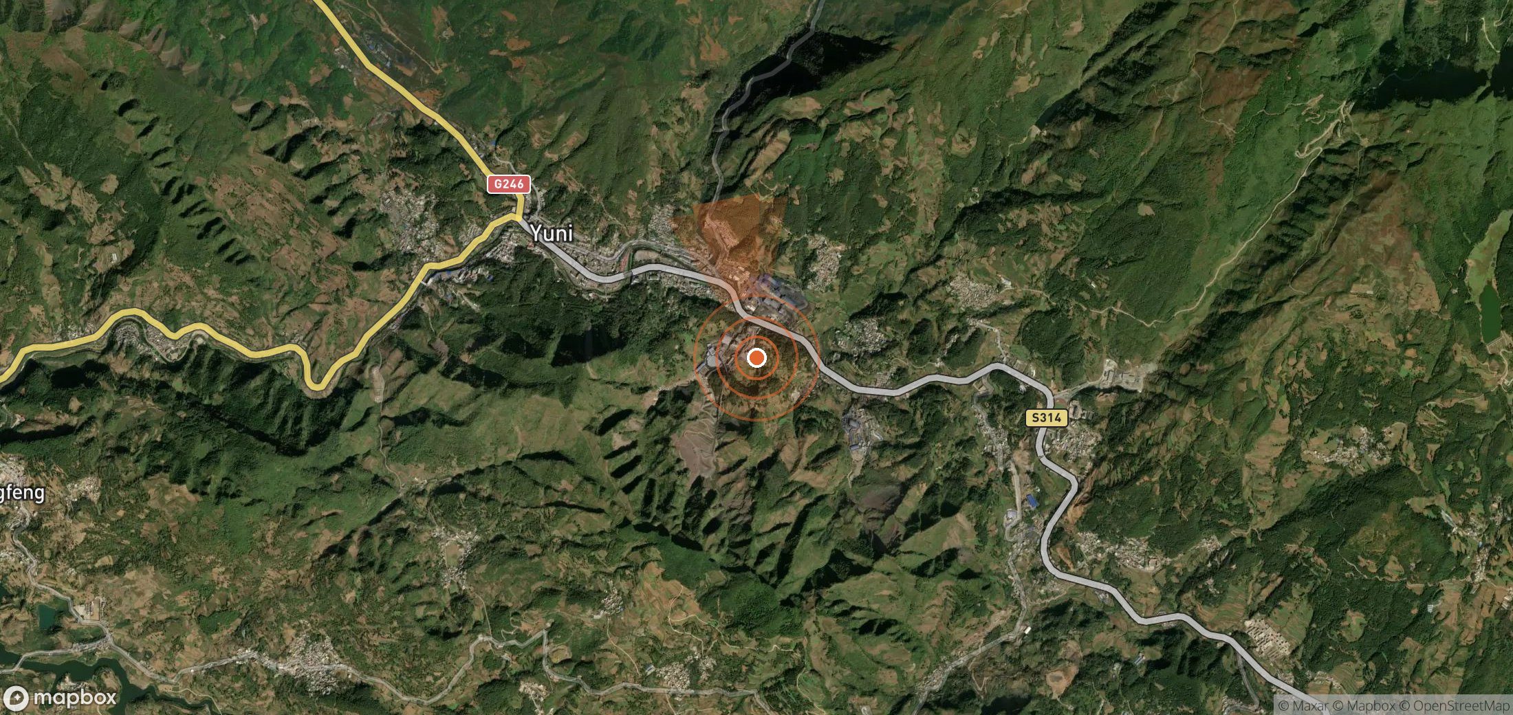 Satellite map of methane plume locations in China
