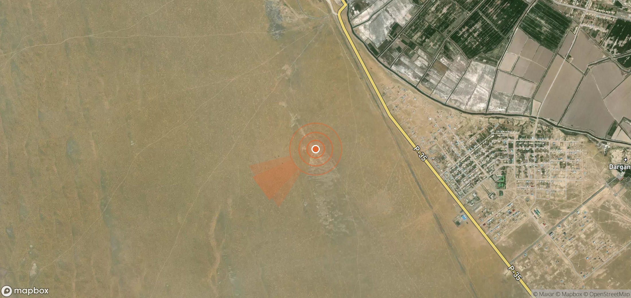 Satellite map of methane plume locations in Turkmenistan