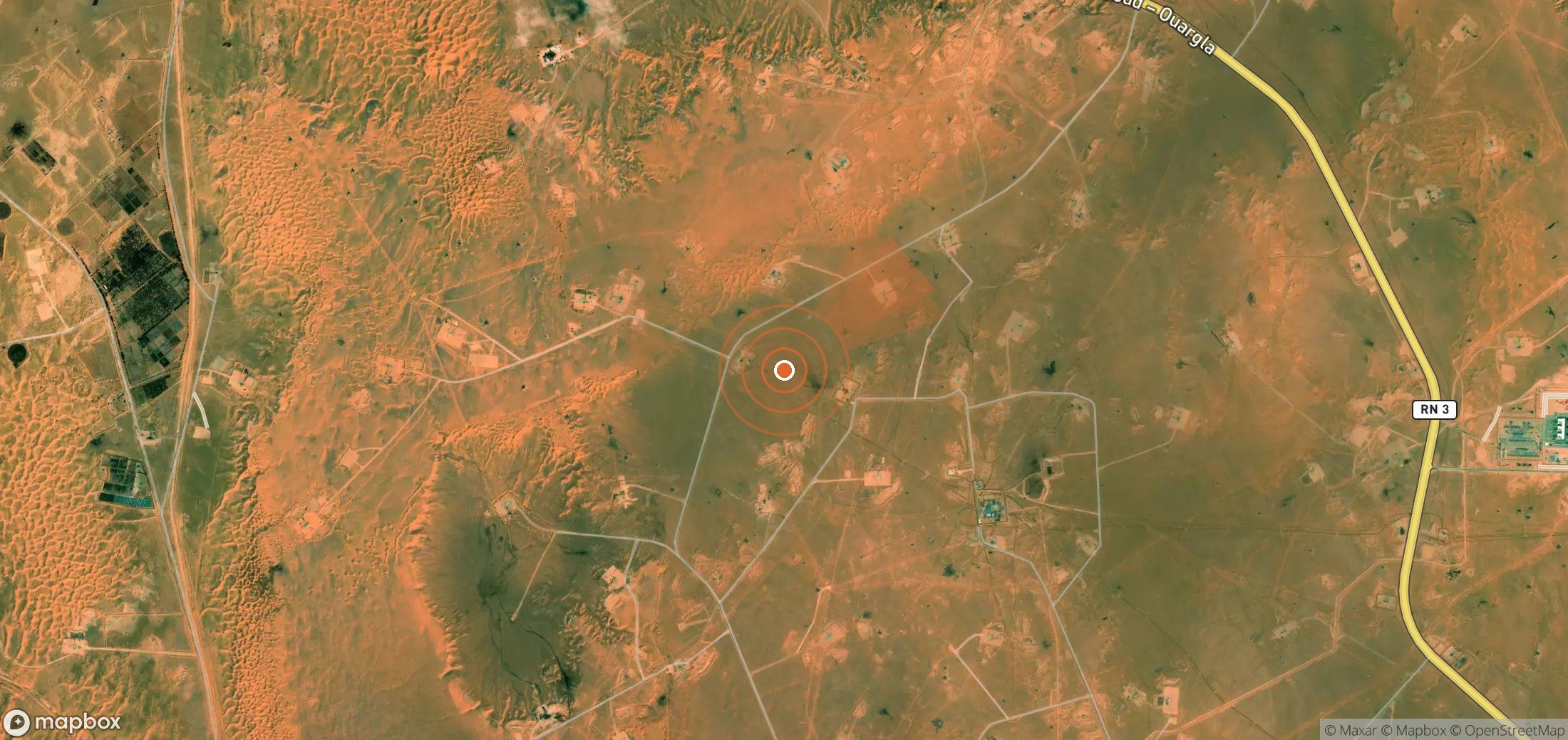 Satellite map of methane plume locations in Algeria
