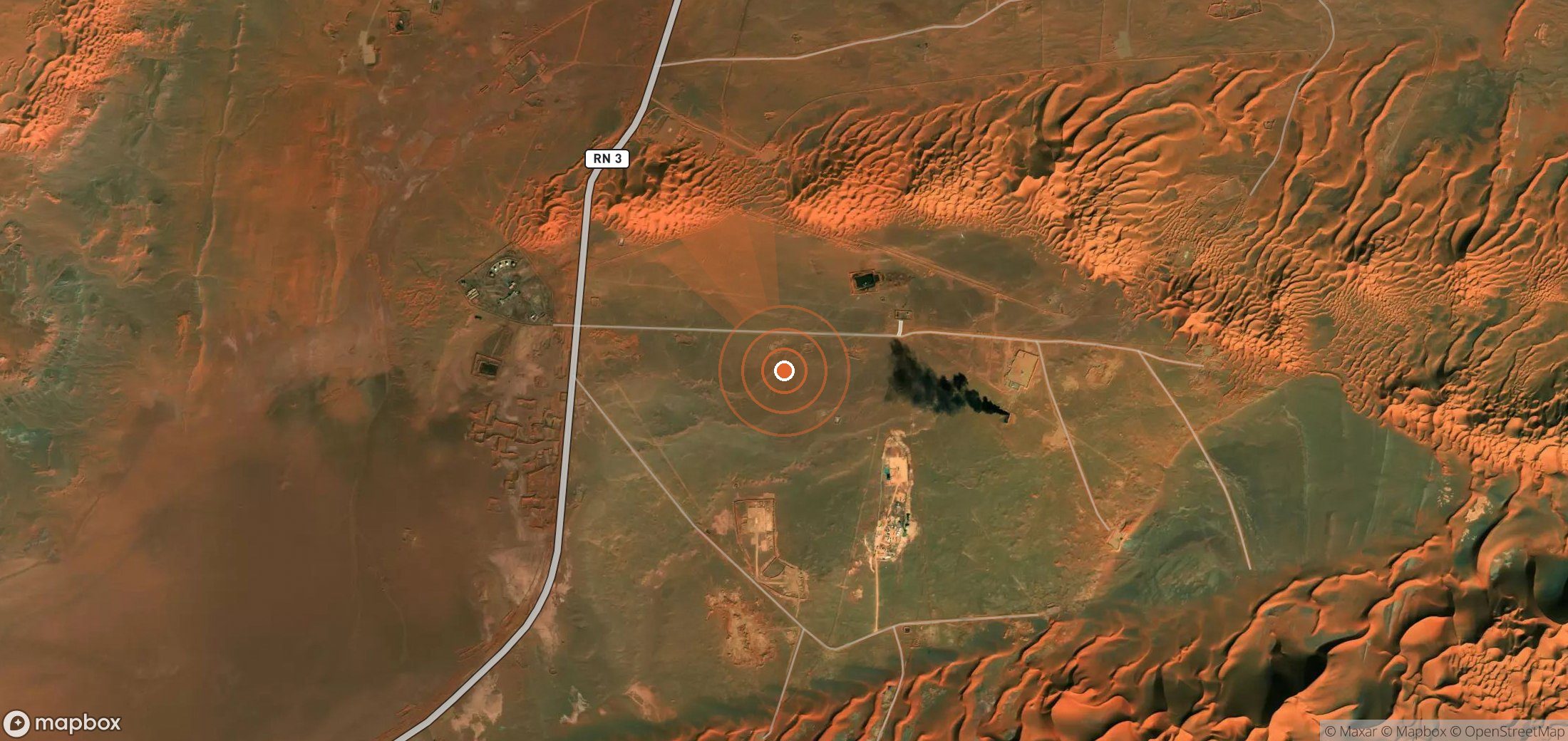 Mapa satelital de plumas de metano en Argelia