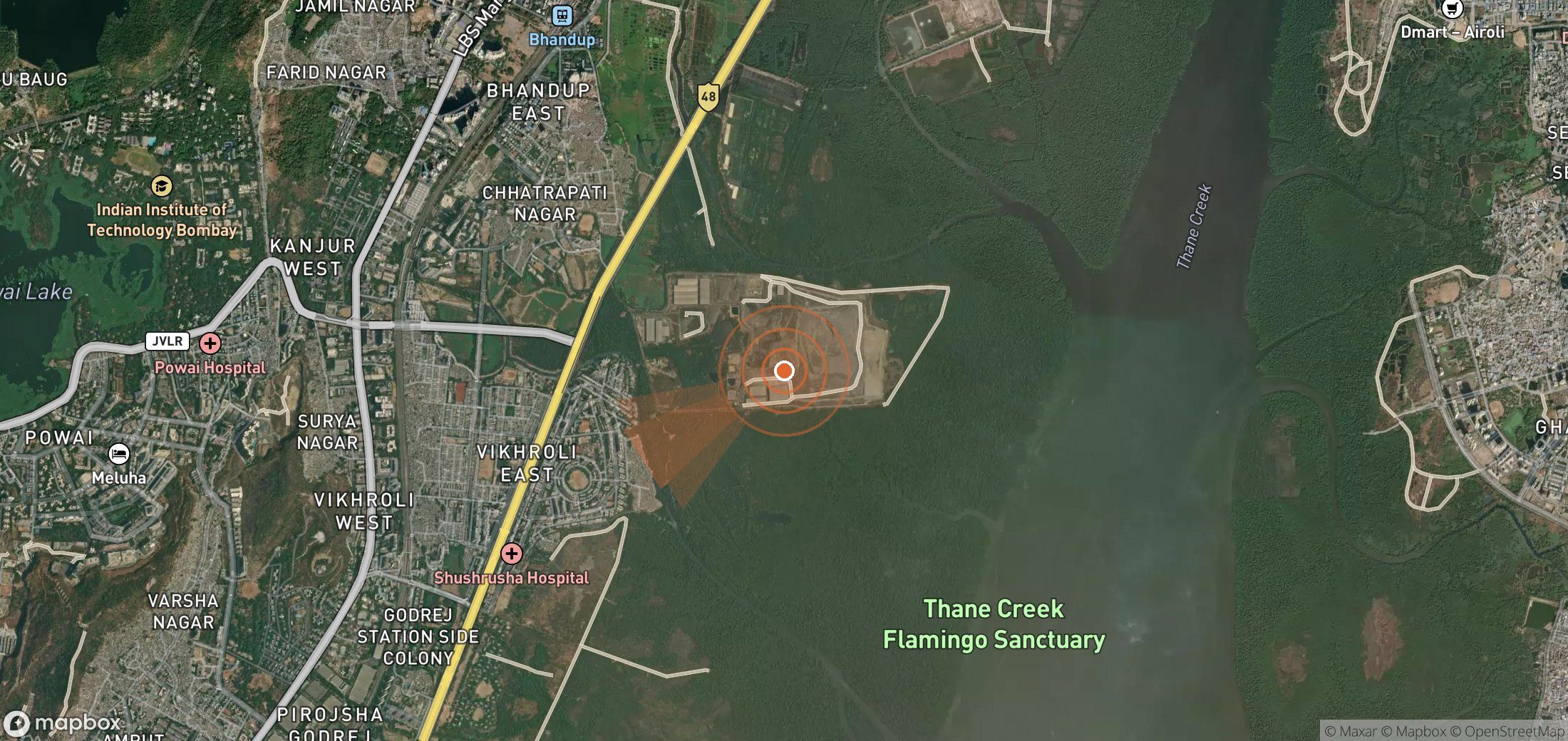 Satellite map of methane plume locations in India