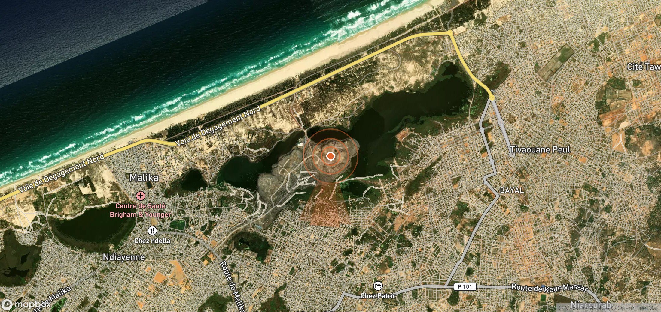 Mapa satelital de plumas de metano en Senegal