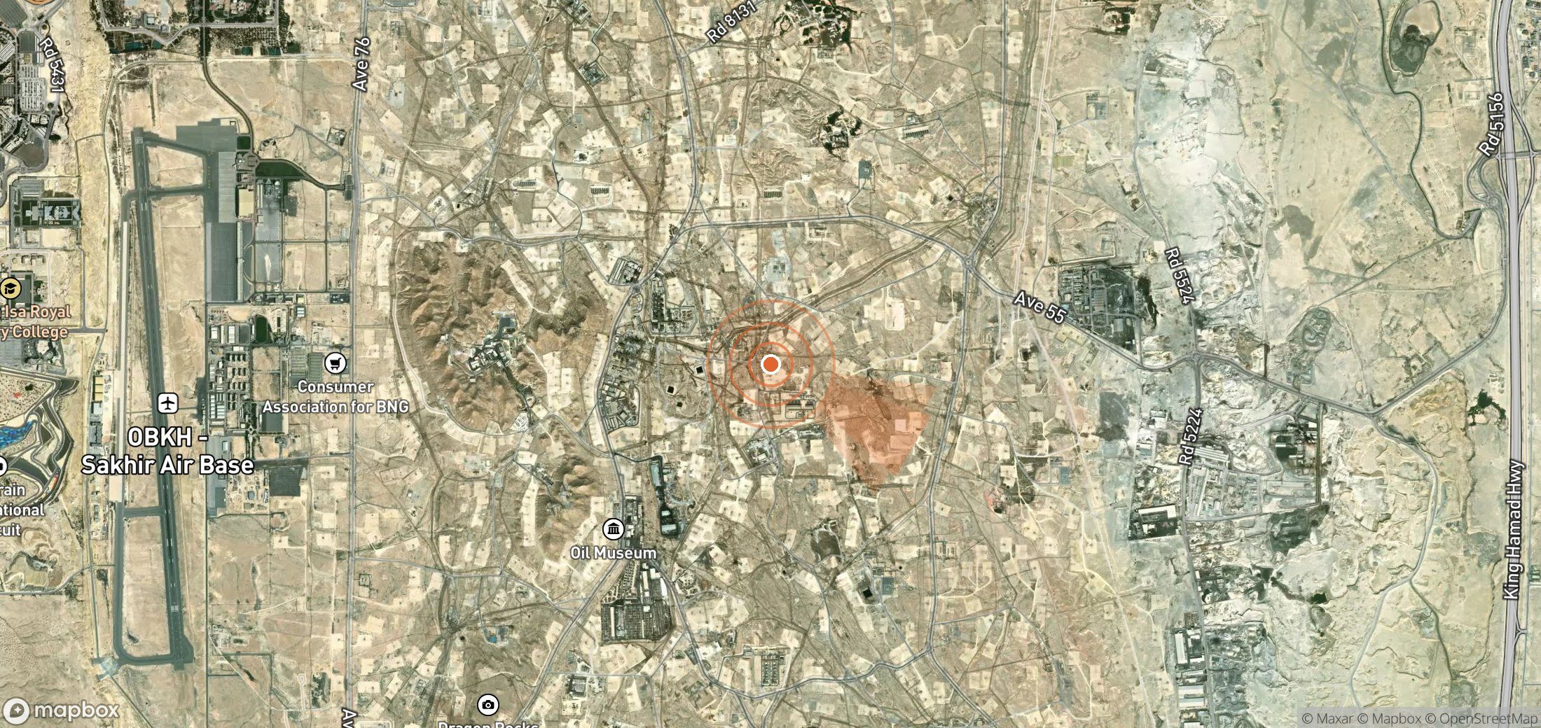 Satellite map of methane plume locations in Bahrain
