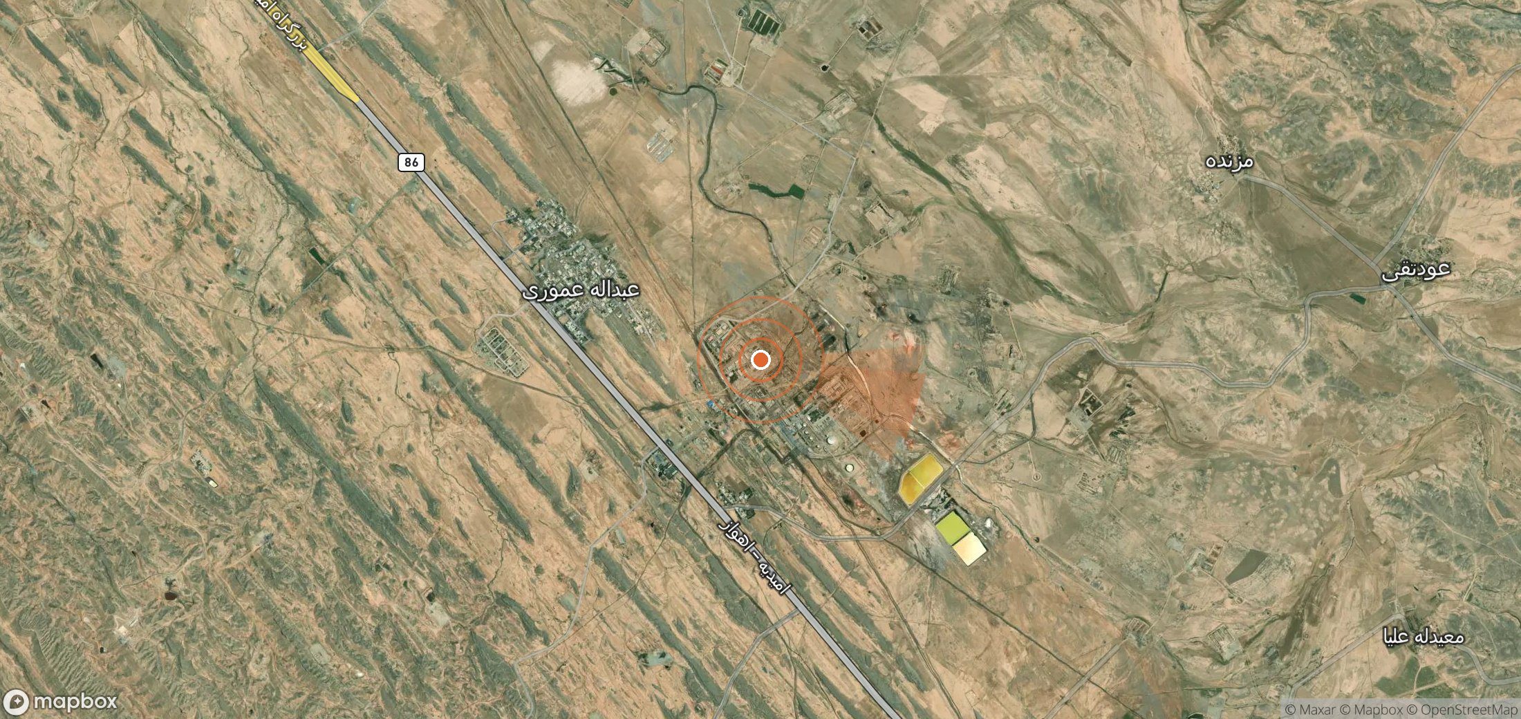 Mapa satelital de plumas de metano en Irán