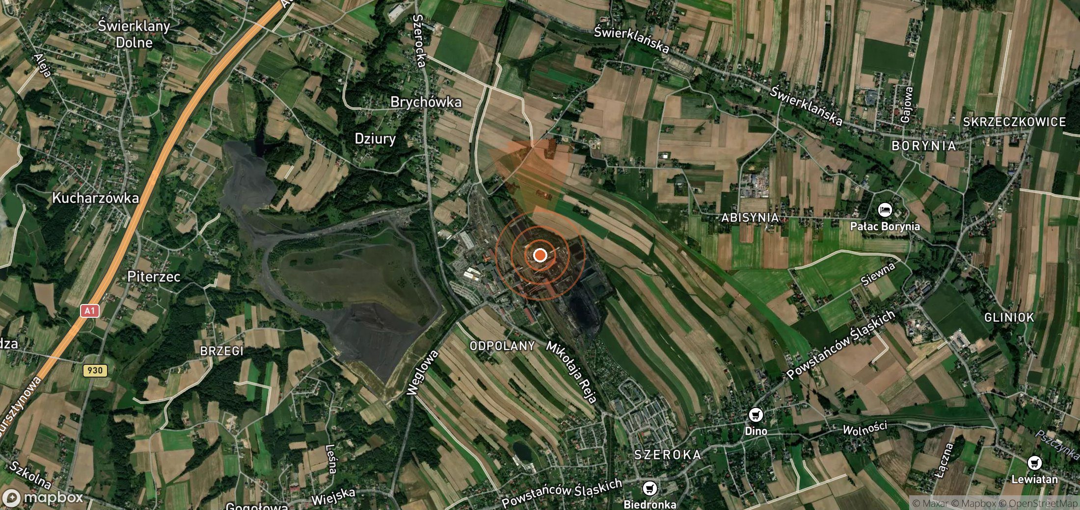 Satellite map of methane plume locations in Poland