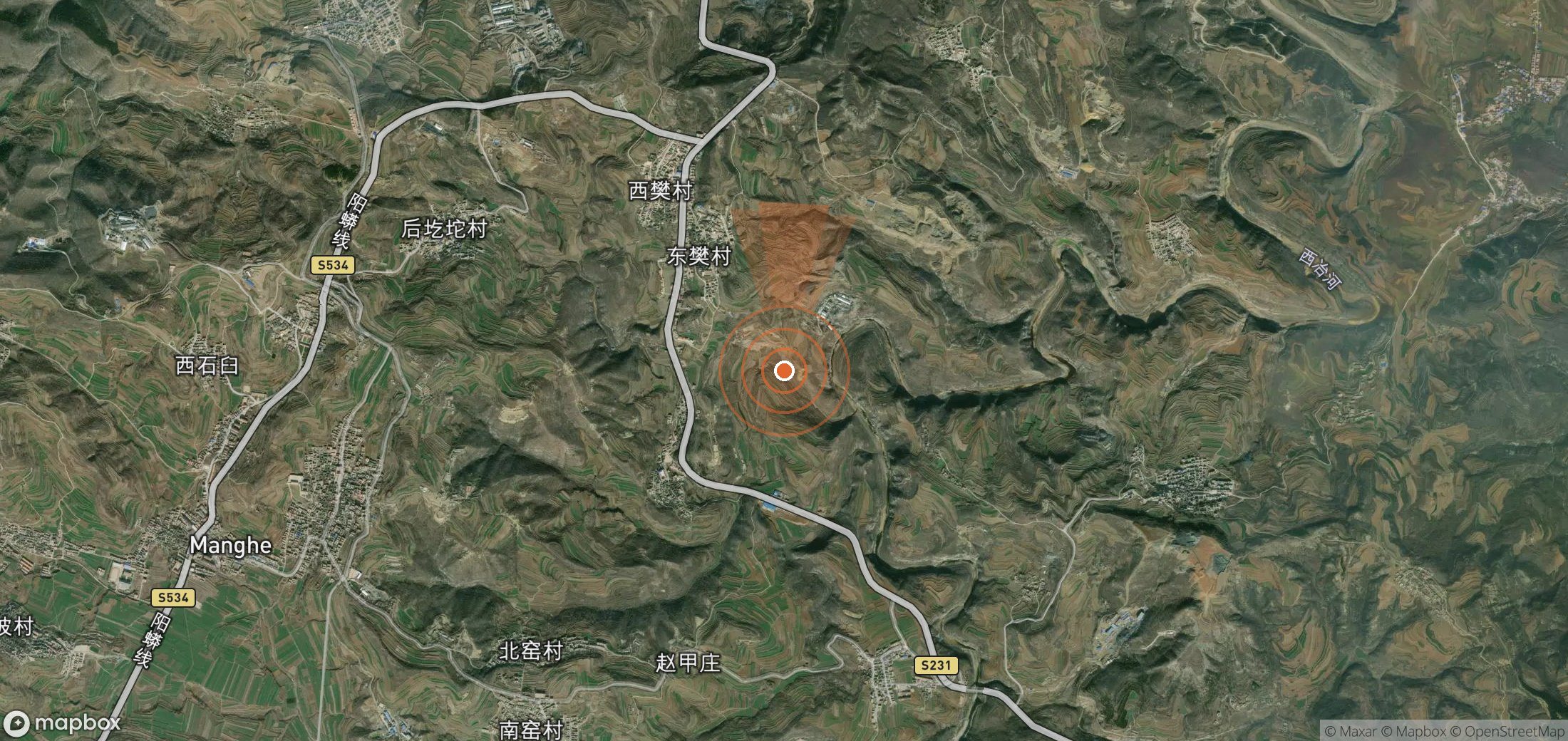 Satellite map of methane plume locations in China