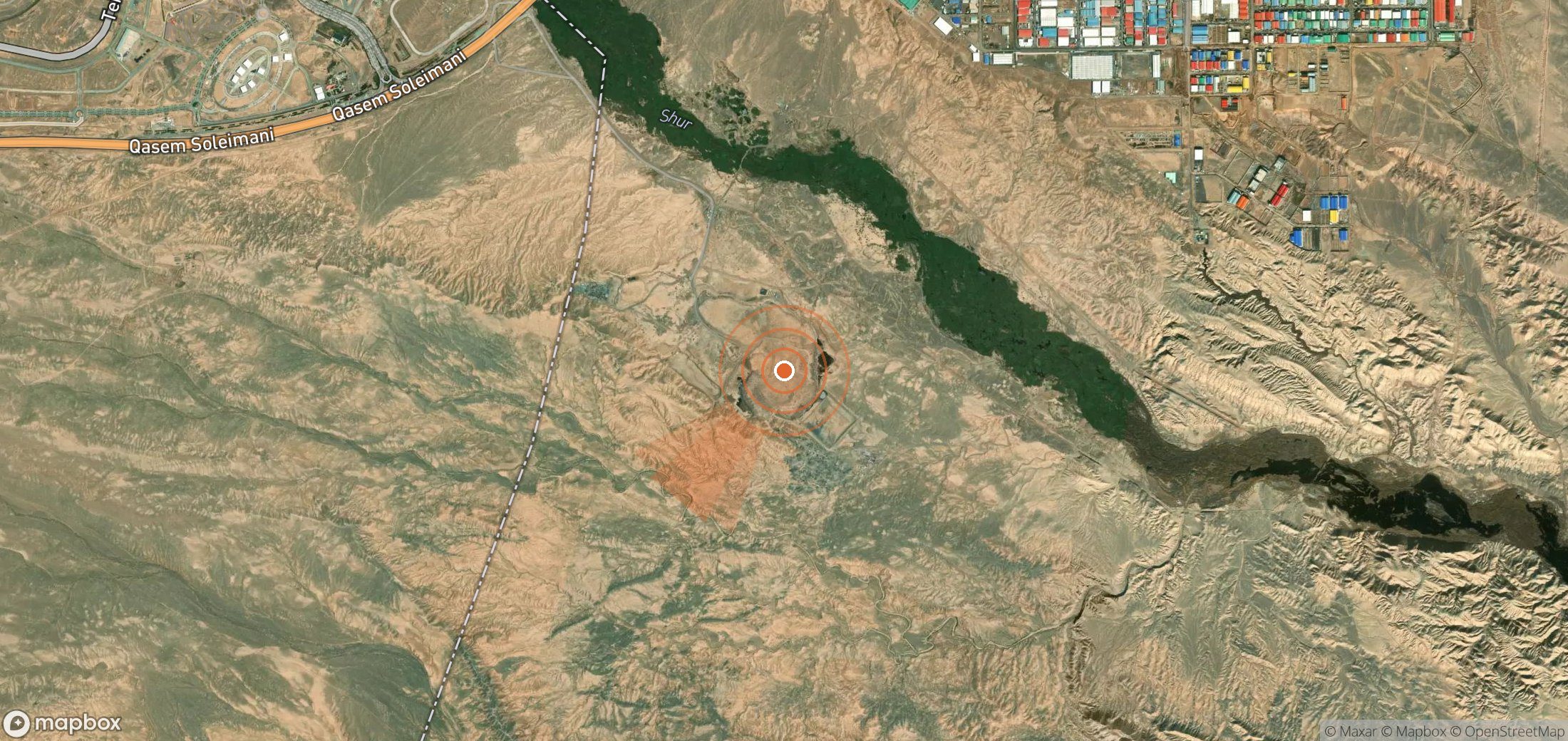Mapa satelital de plumas de metano en Irán