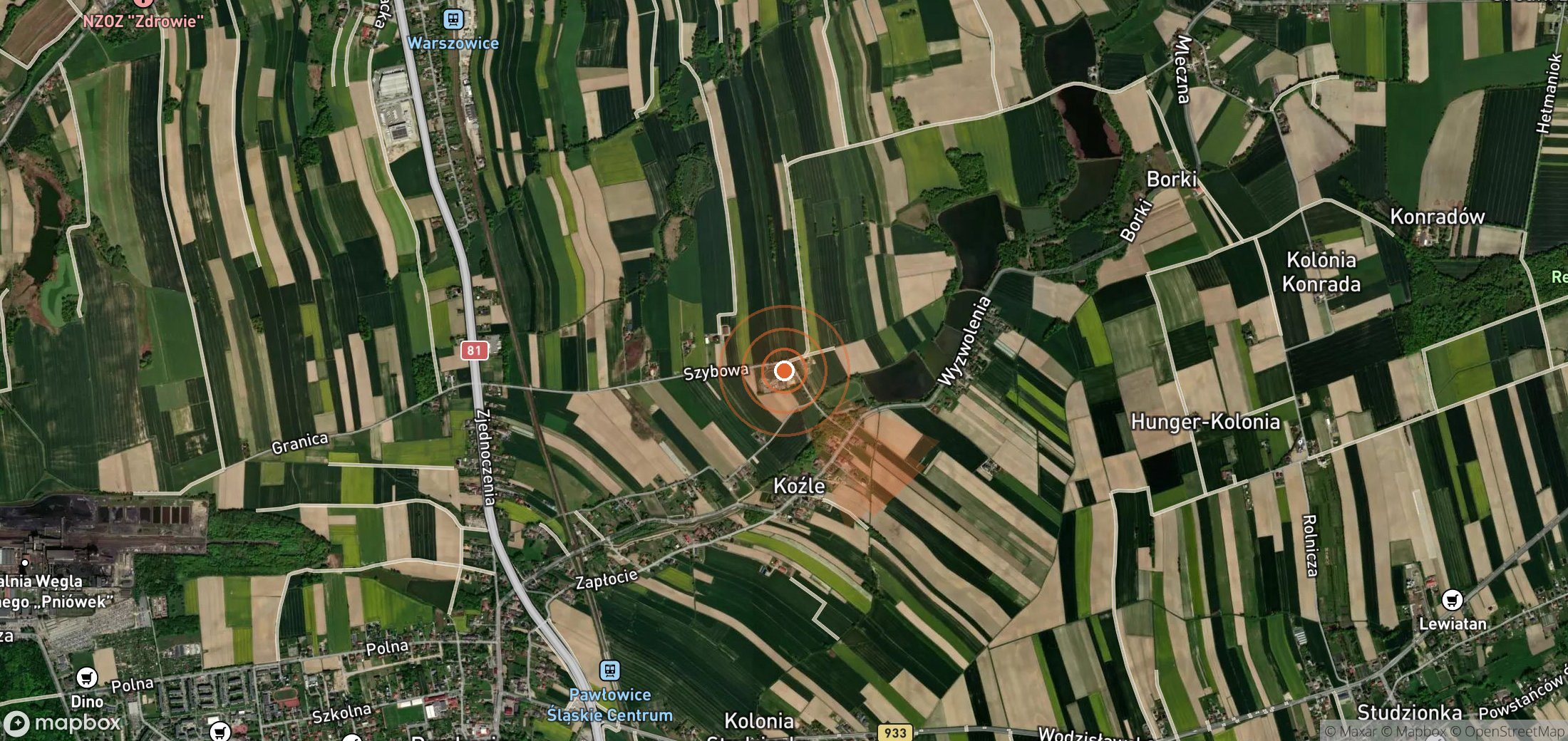 Satellite map of methane plume locations in Poland