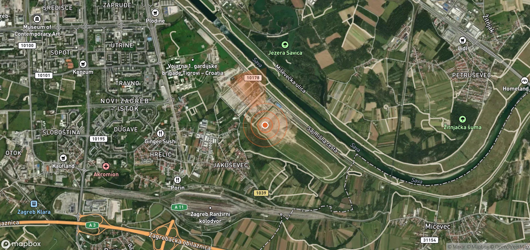 Mapa satelital de plumas de metano en Croacia