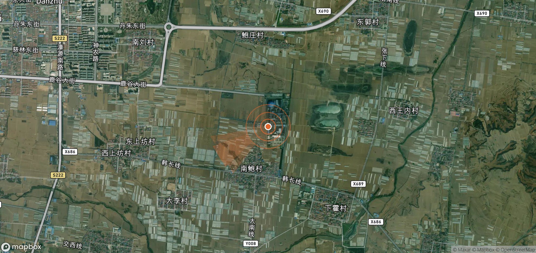 Satellite map of methane plume locations in China