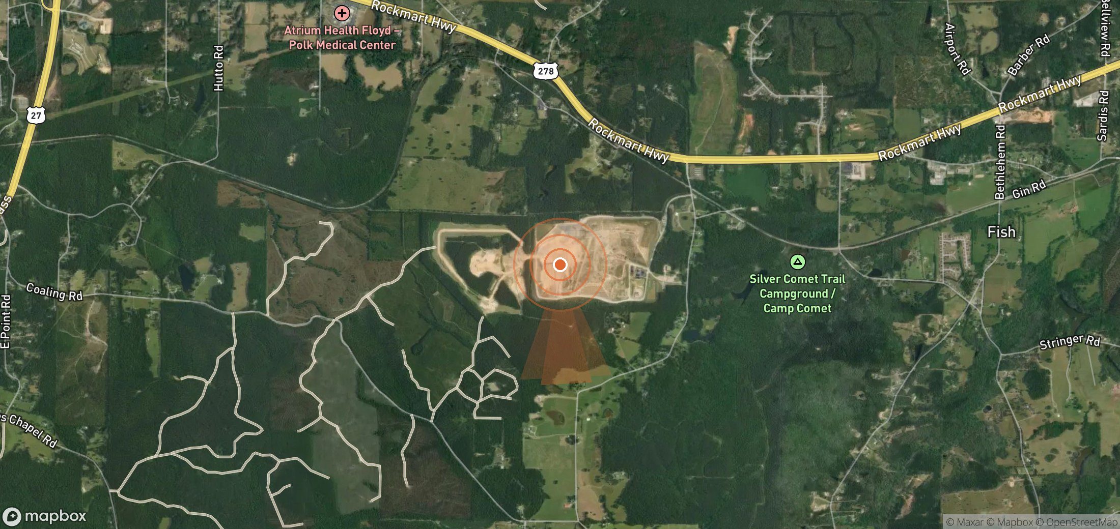 Satellite map of methane plume locations in United States
