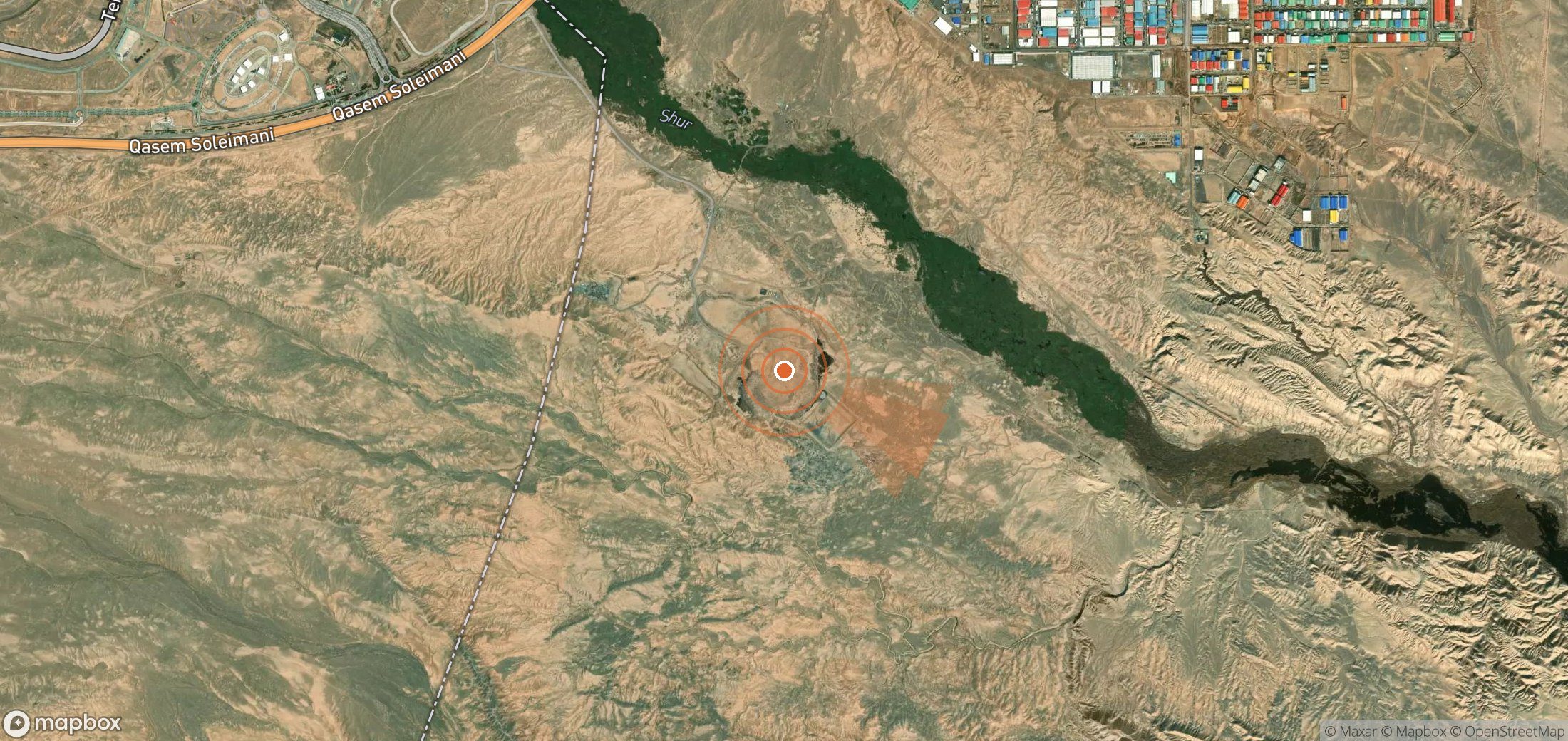 Mapa satelital de plumas de metano en Irán