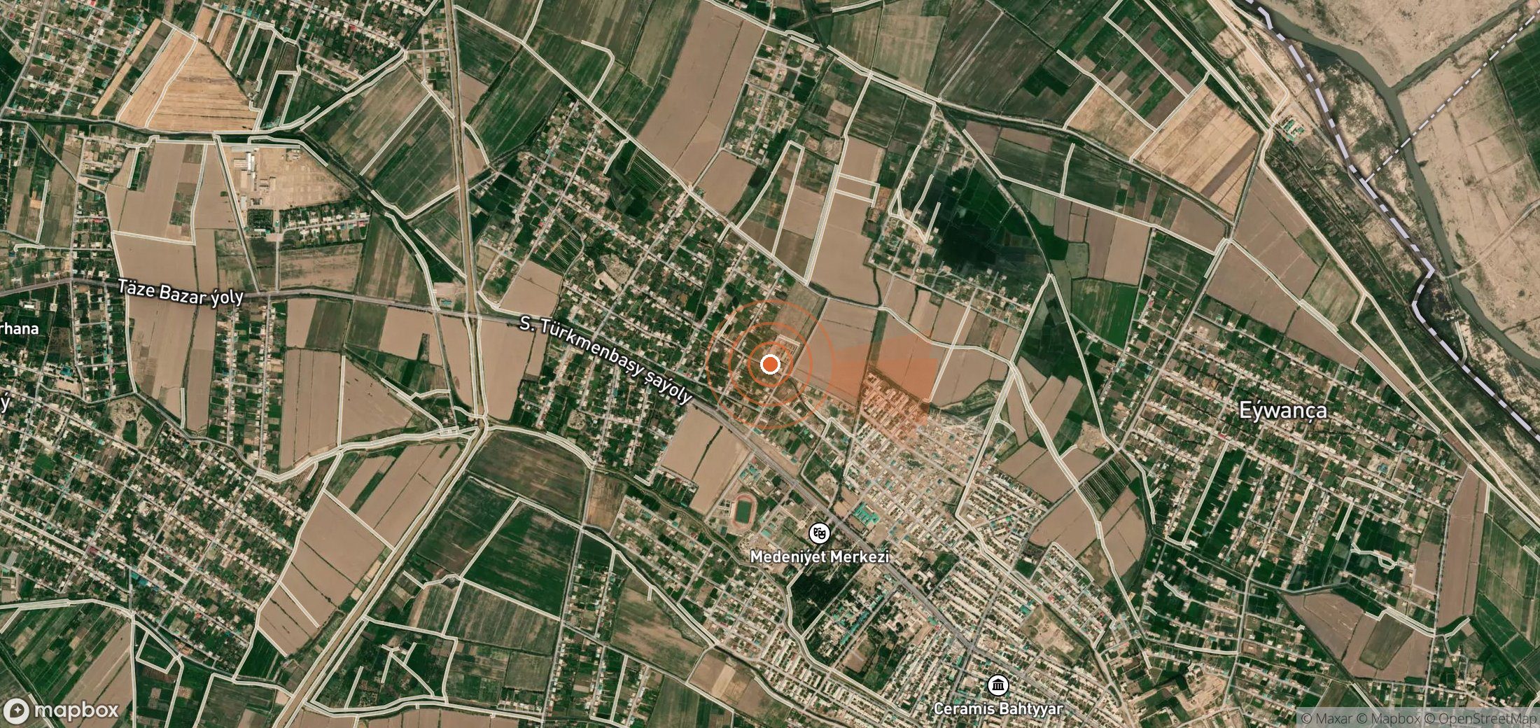 Satellite map of methane plume locations in Turkmenistan