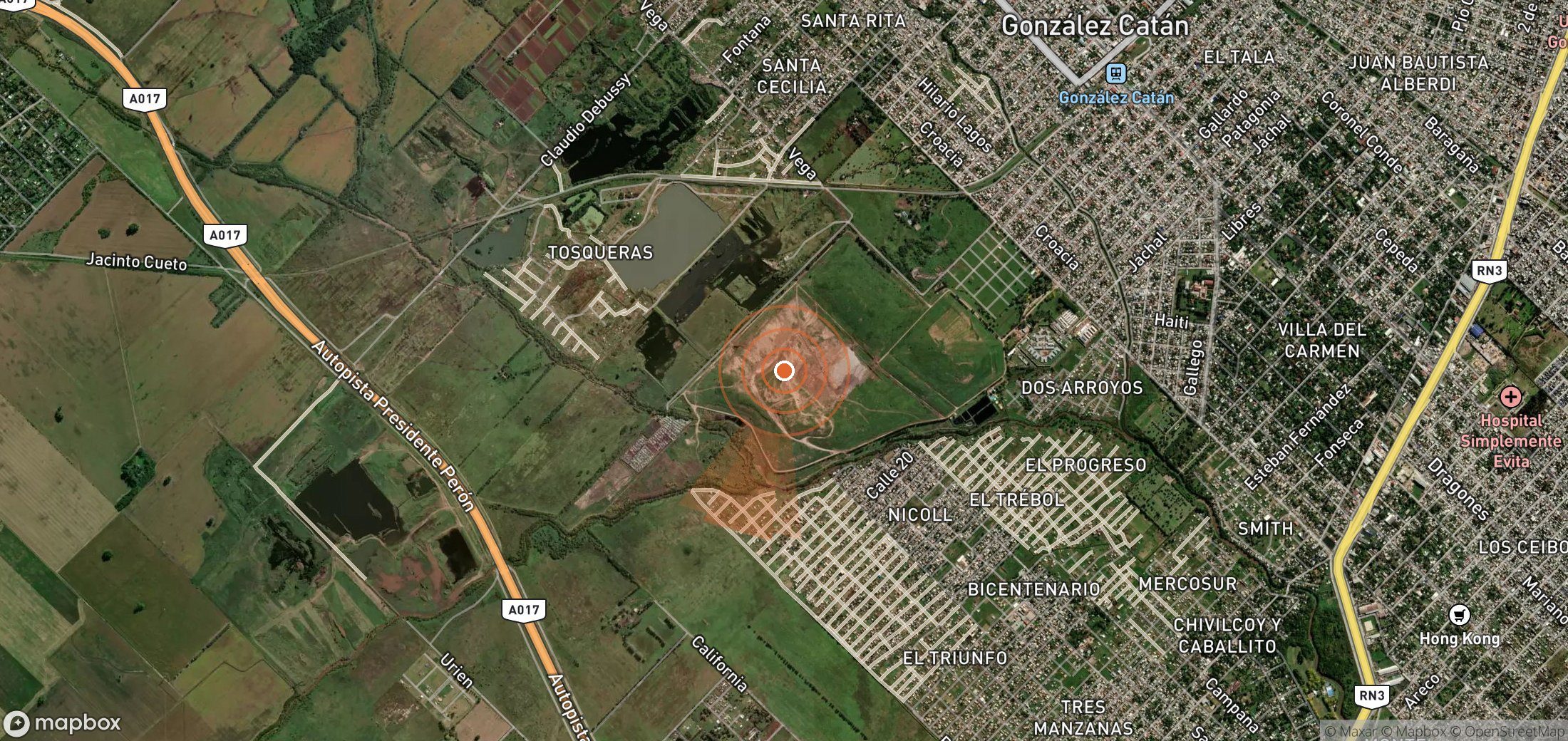 Mapa satelital de plumas de metano en Argentina
