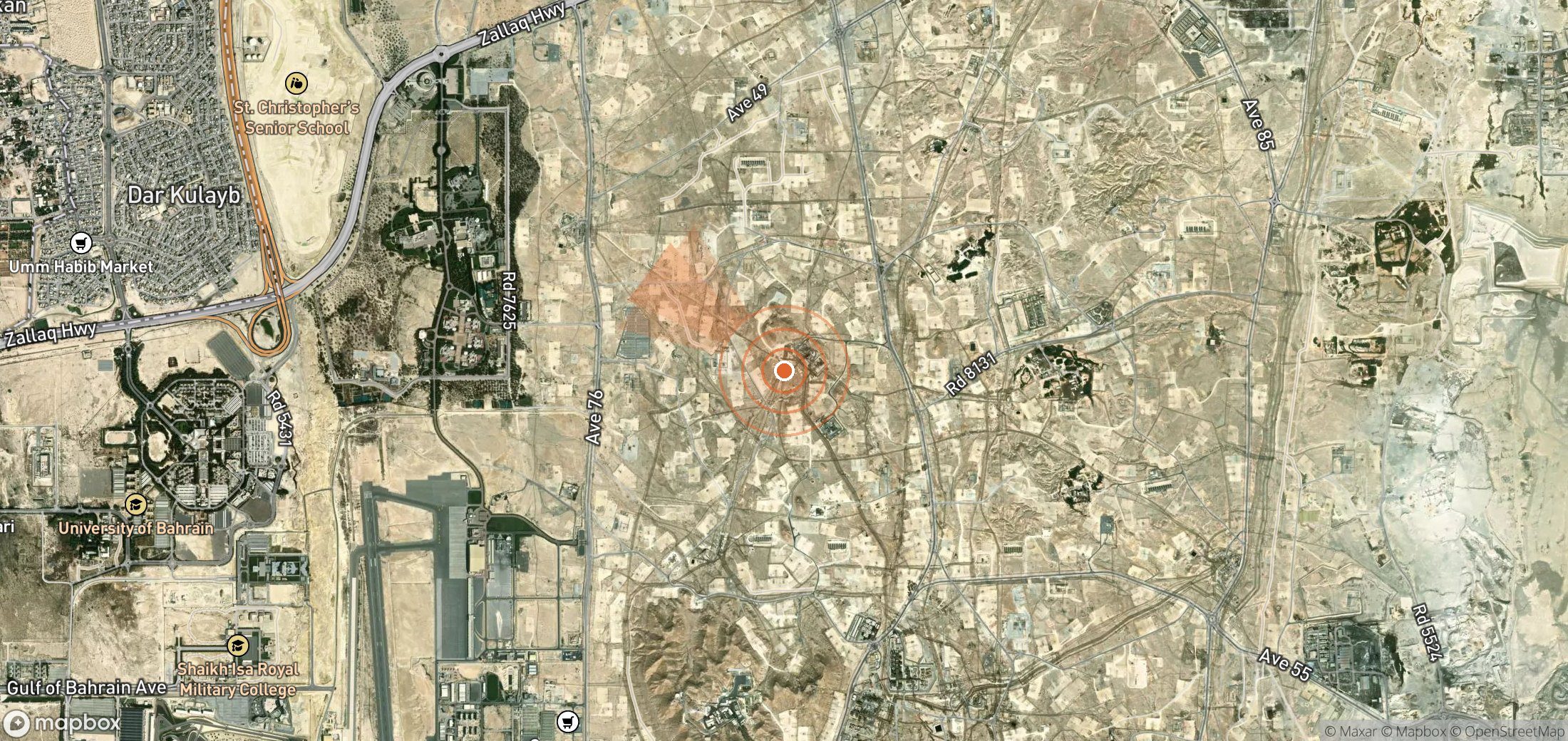 Satellite map of methane plume locations in Bahrain