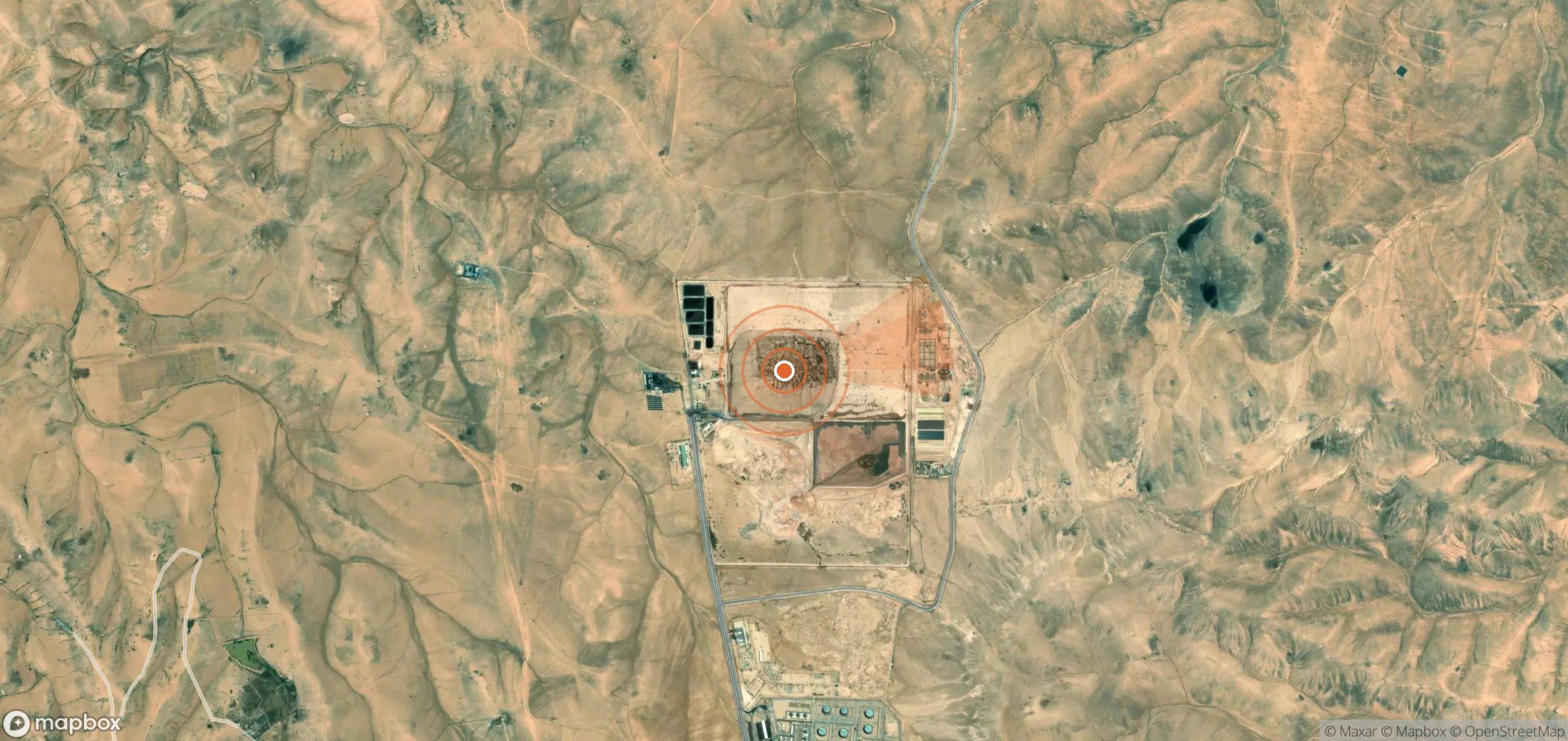 Satellite map of methane plume locations in Jordan
