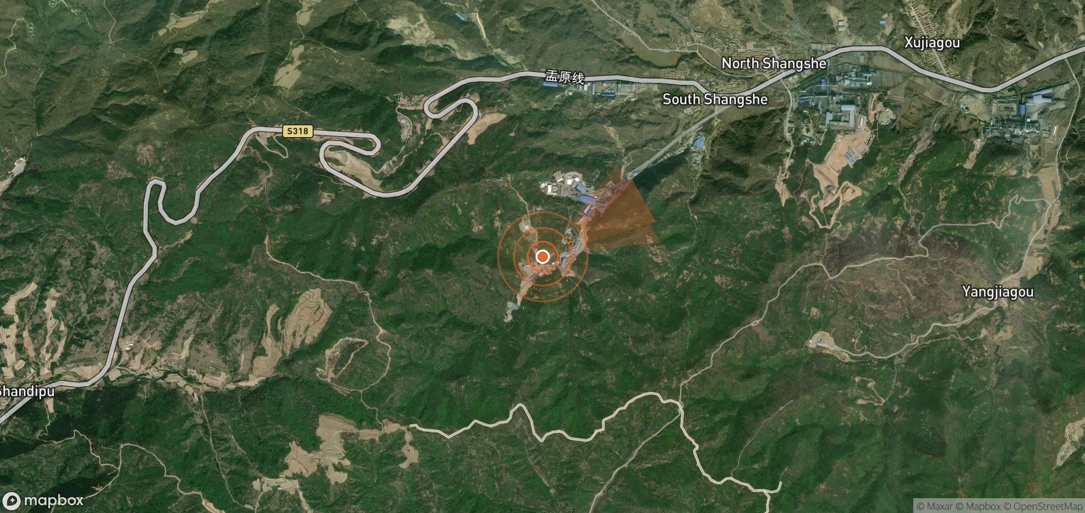 Satellite map of methane plume locations in China