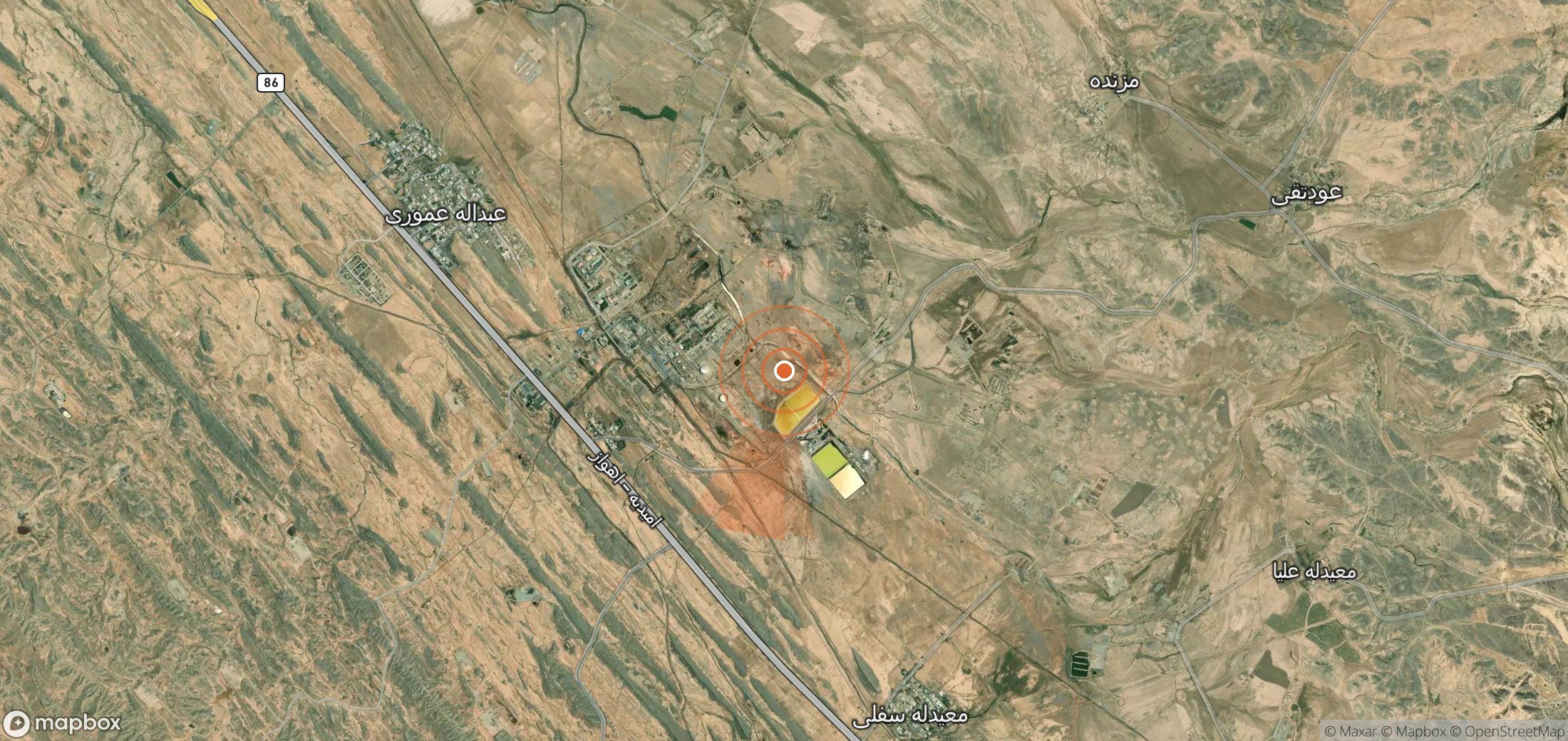 Satellite map of methane plume locations in Iran