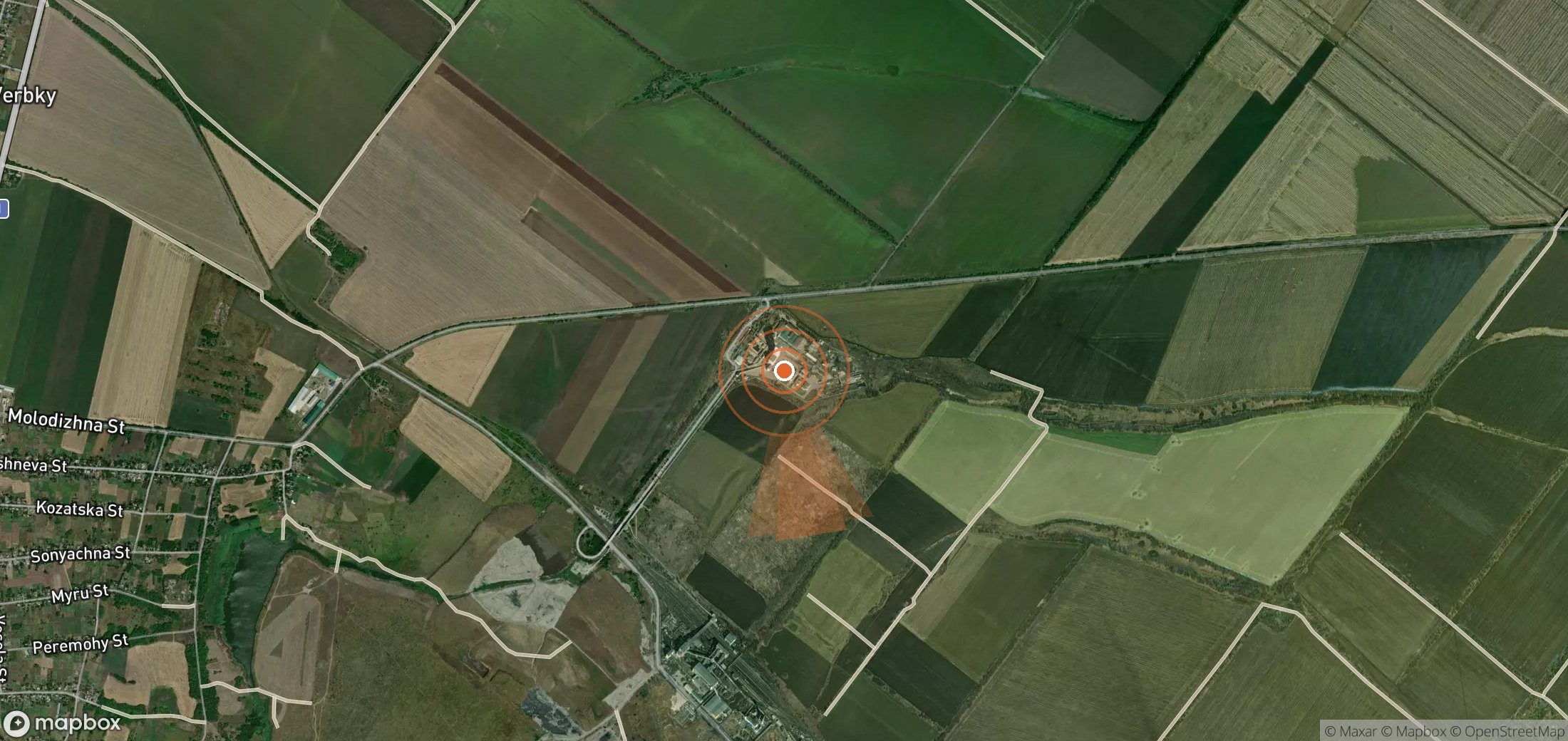 Satellite map of methane plume locations in Ukraine