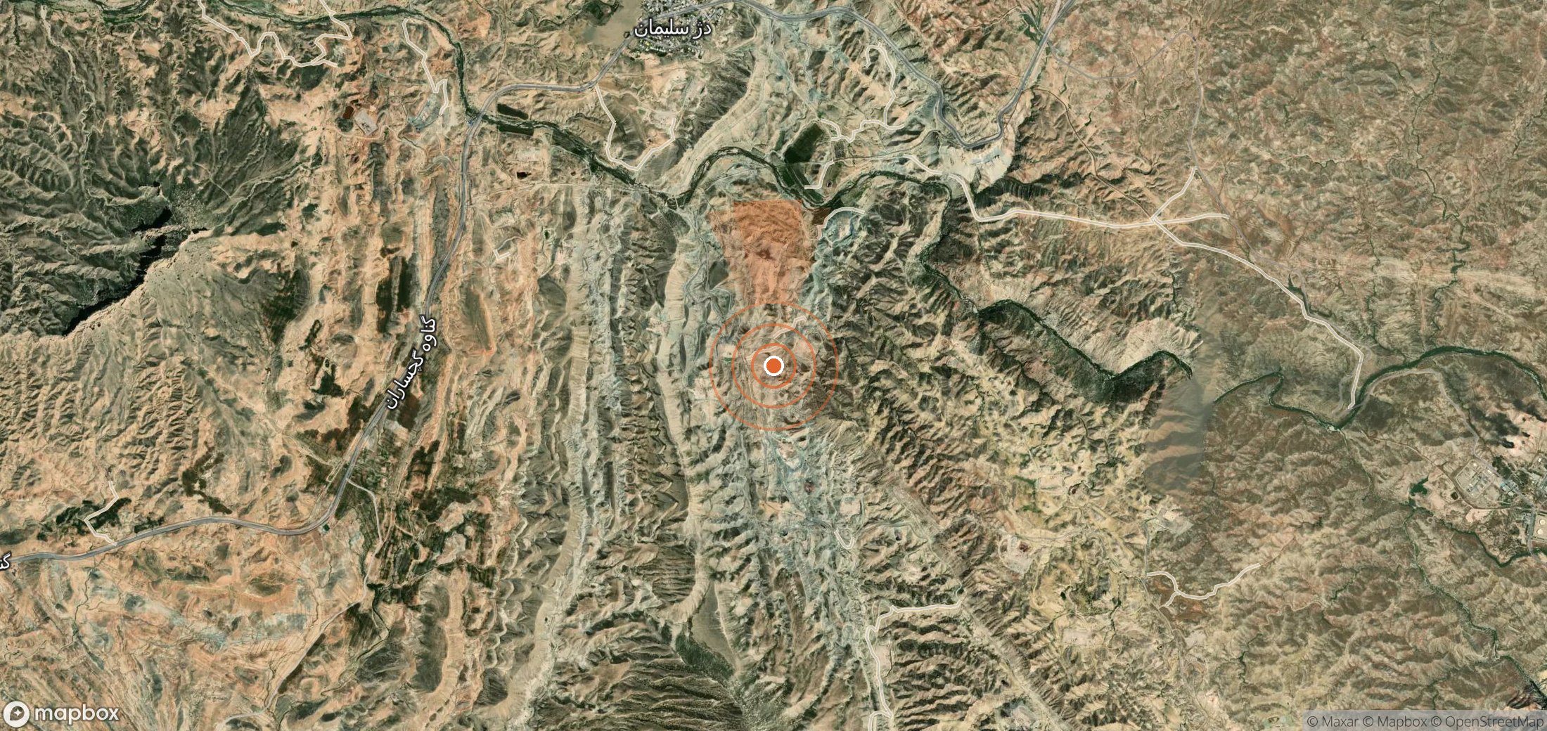 Mapa satelital de plumas de metano en Irán
