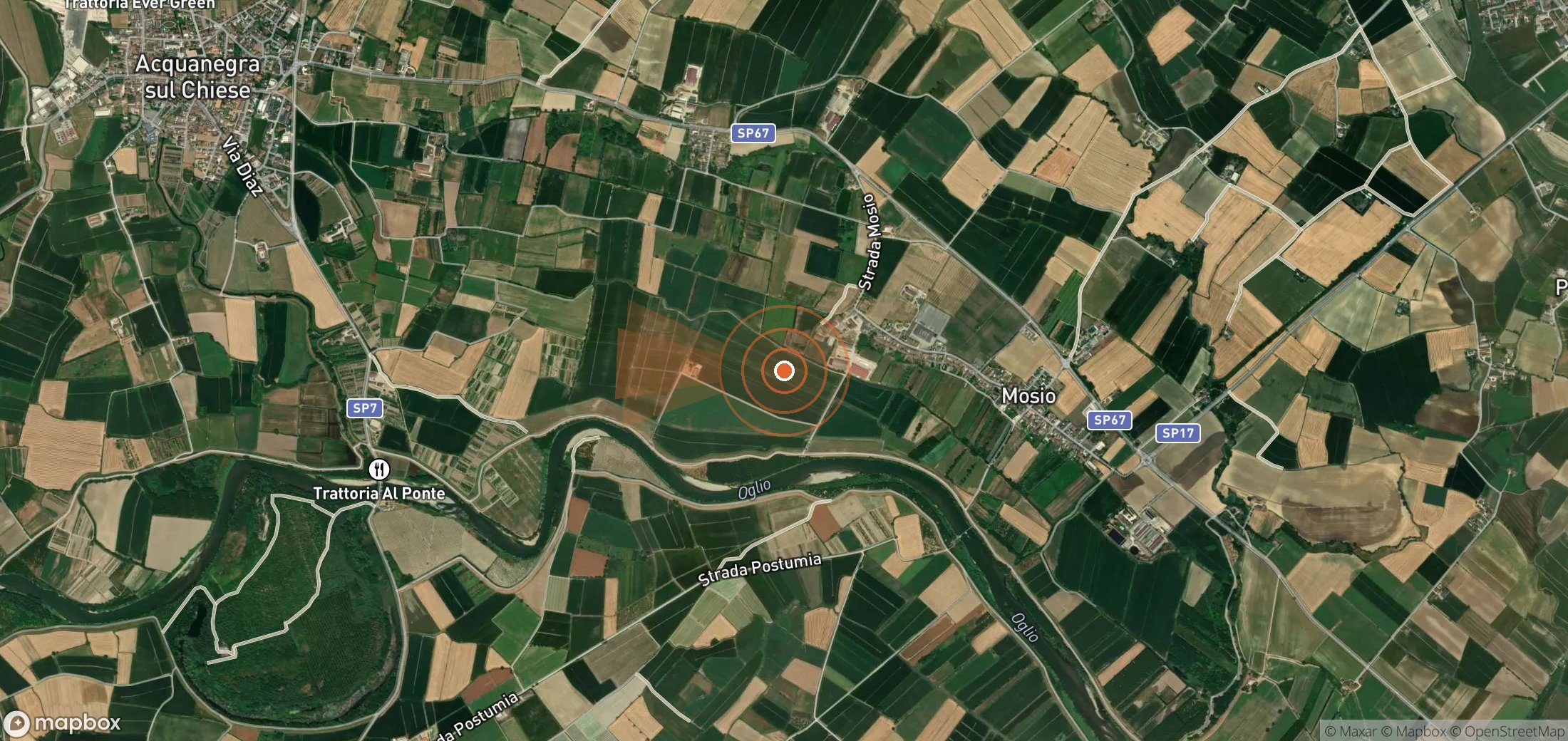 Satellite map of methane plume locations in Italy