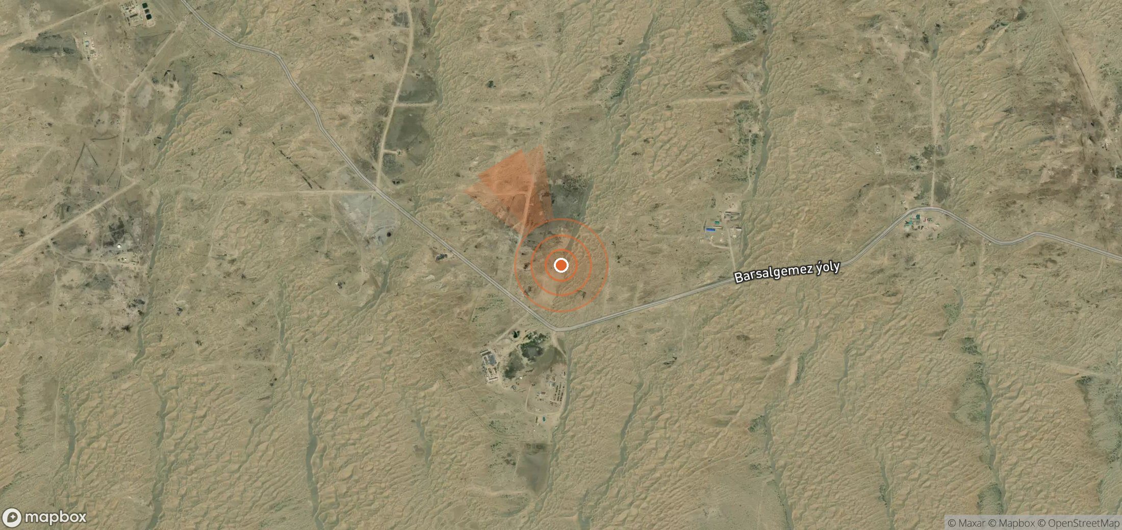 Satellite map of methane plume locations in Turkmenistan