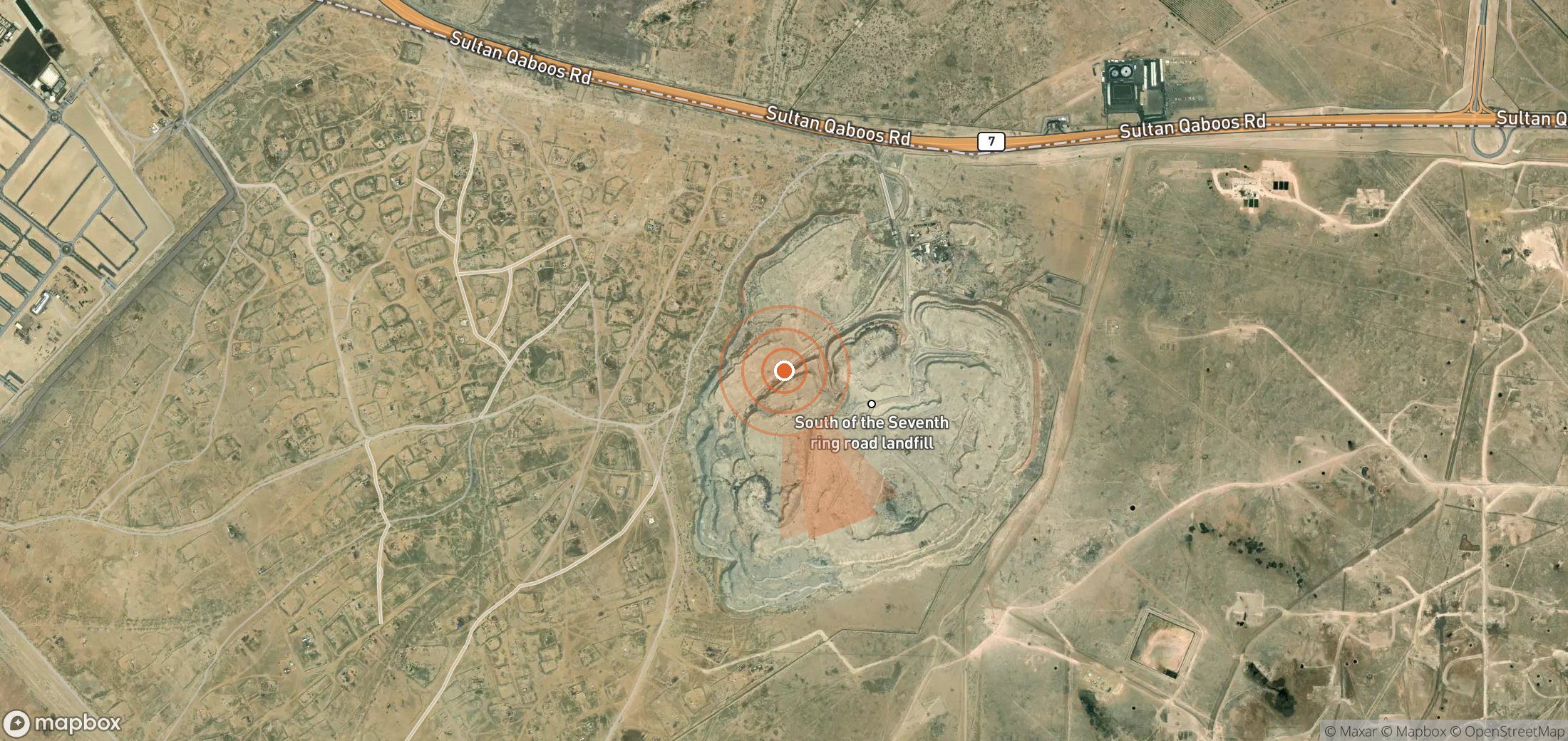 Satellite map of methane plume locations in Kuwait