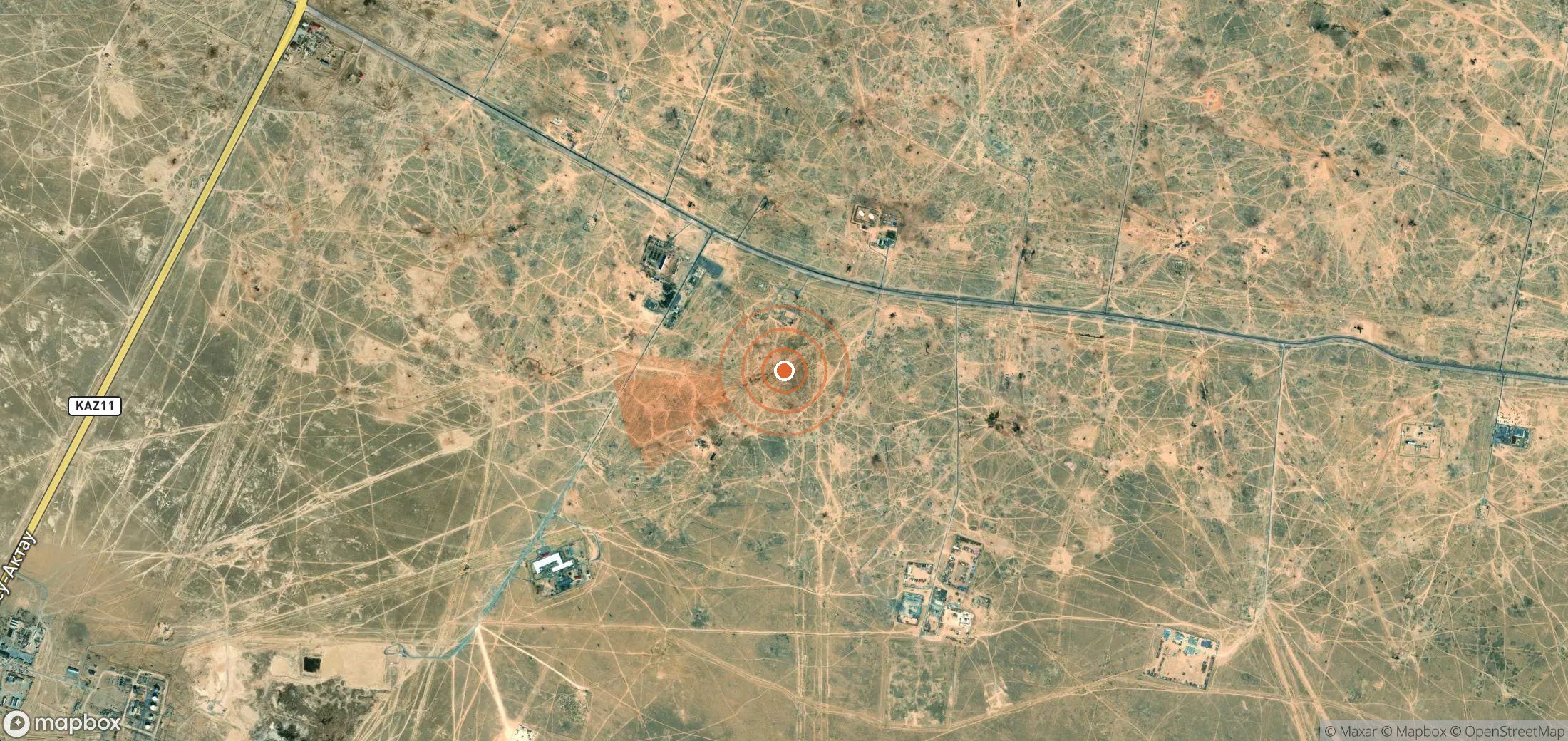Mapa satelital de plumas de metano en Kazajistán