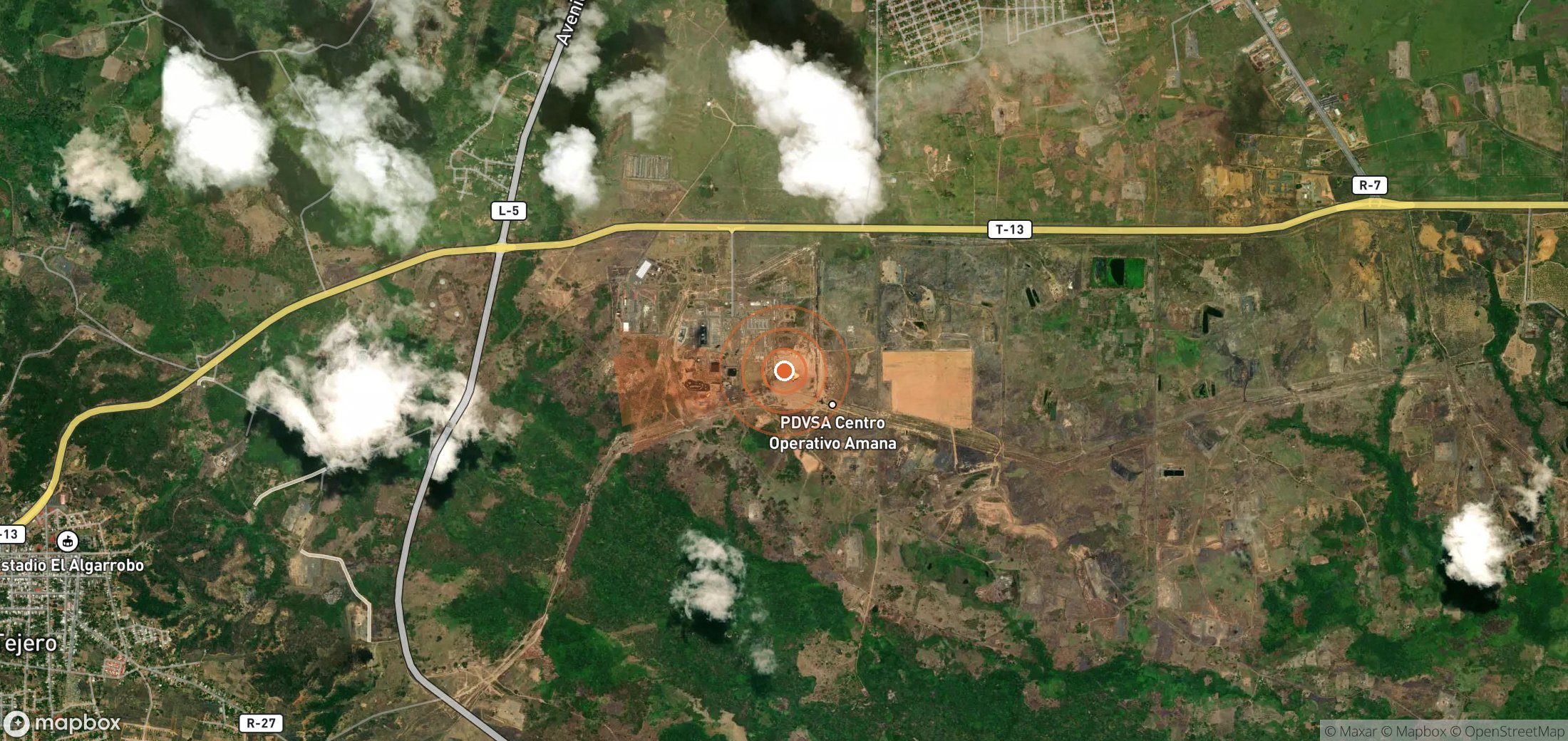 Satellite map of methane plume locations in Venezuela