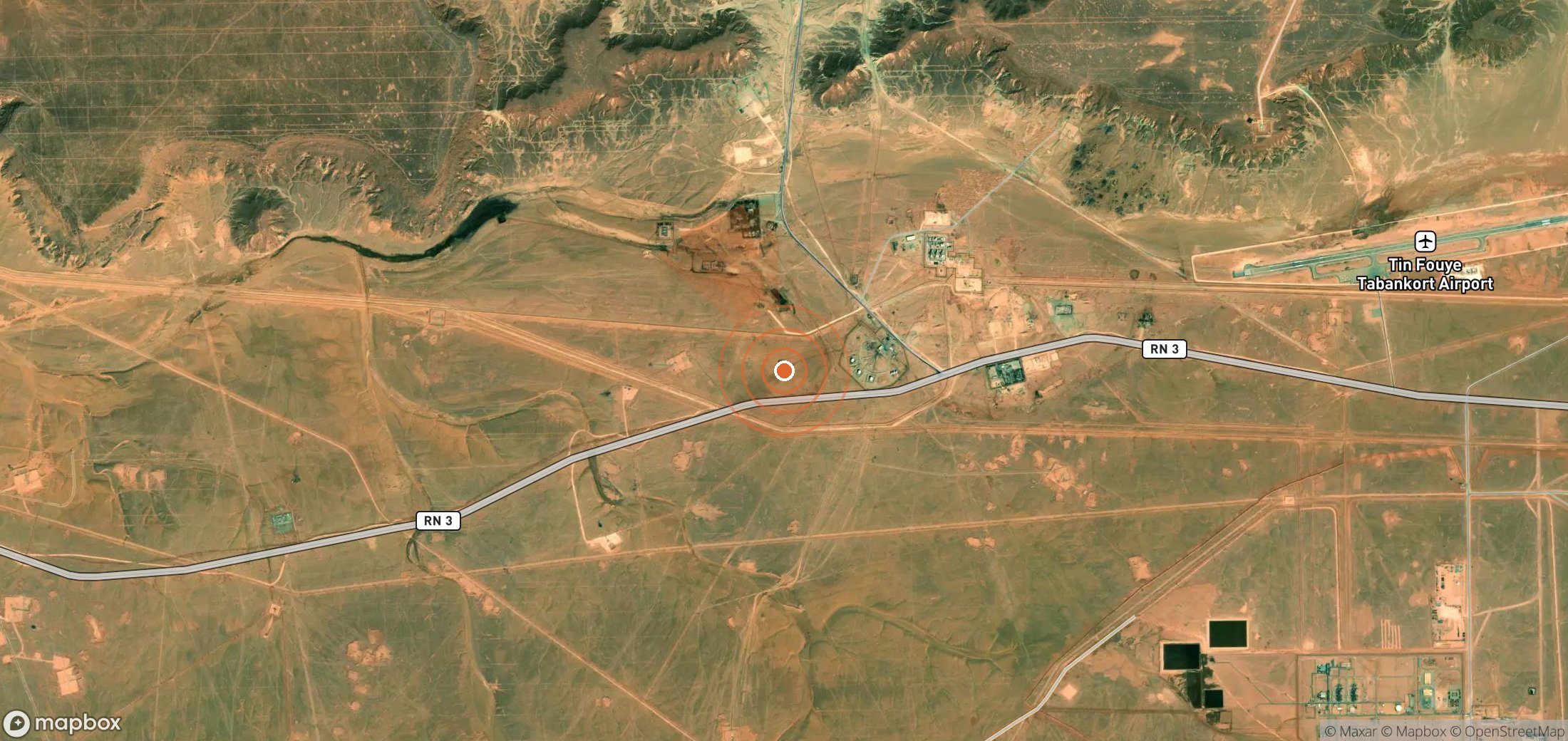 Mapa satelital de plumas de metano en Argelia