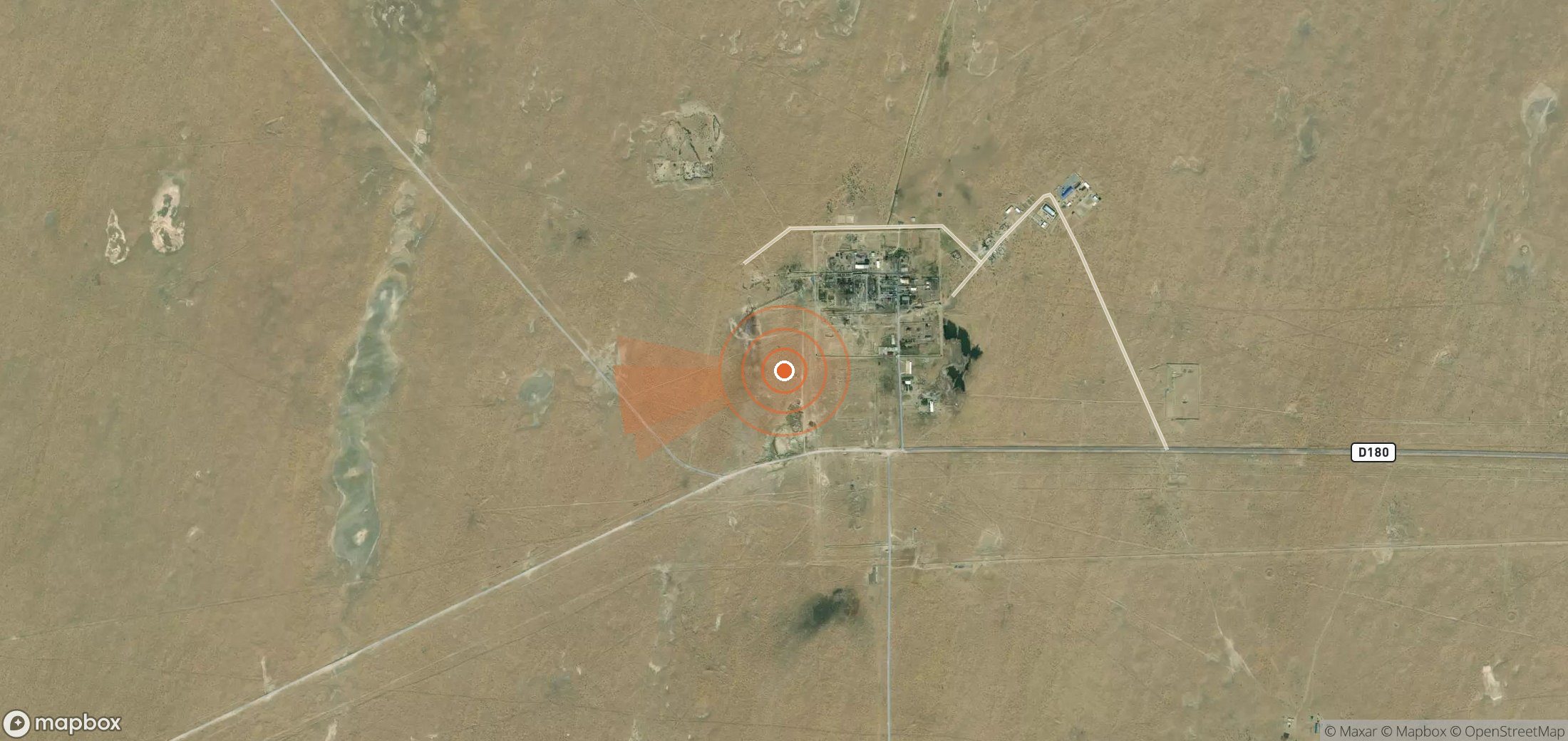 Mapa satelital de plumas de metano en Uzbekistán