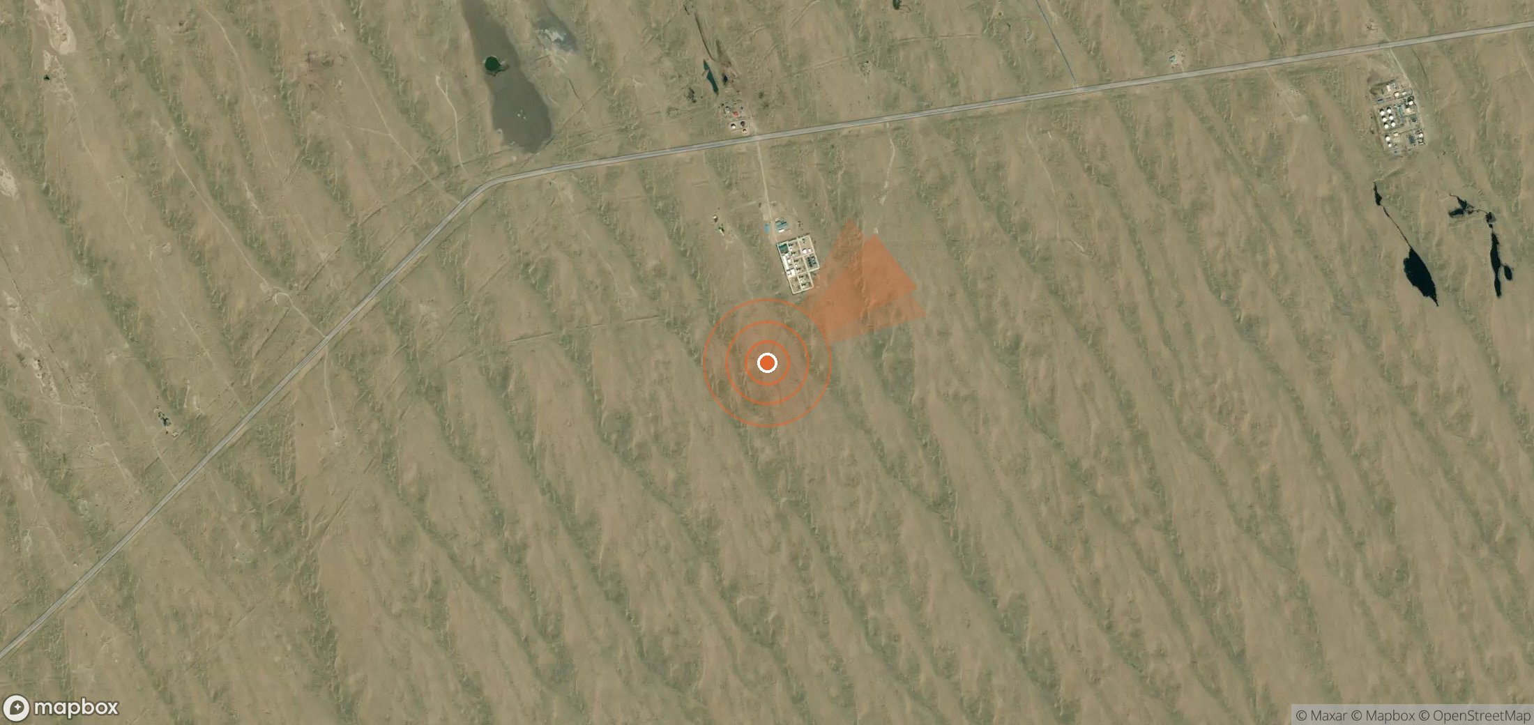 Satellite map of methane plume locations in Turkmenistan