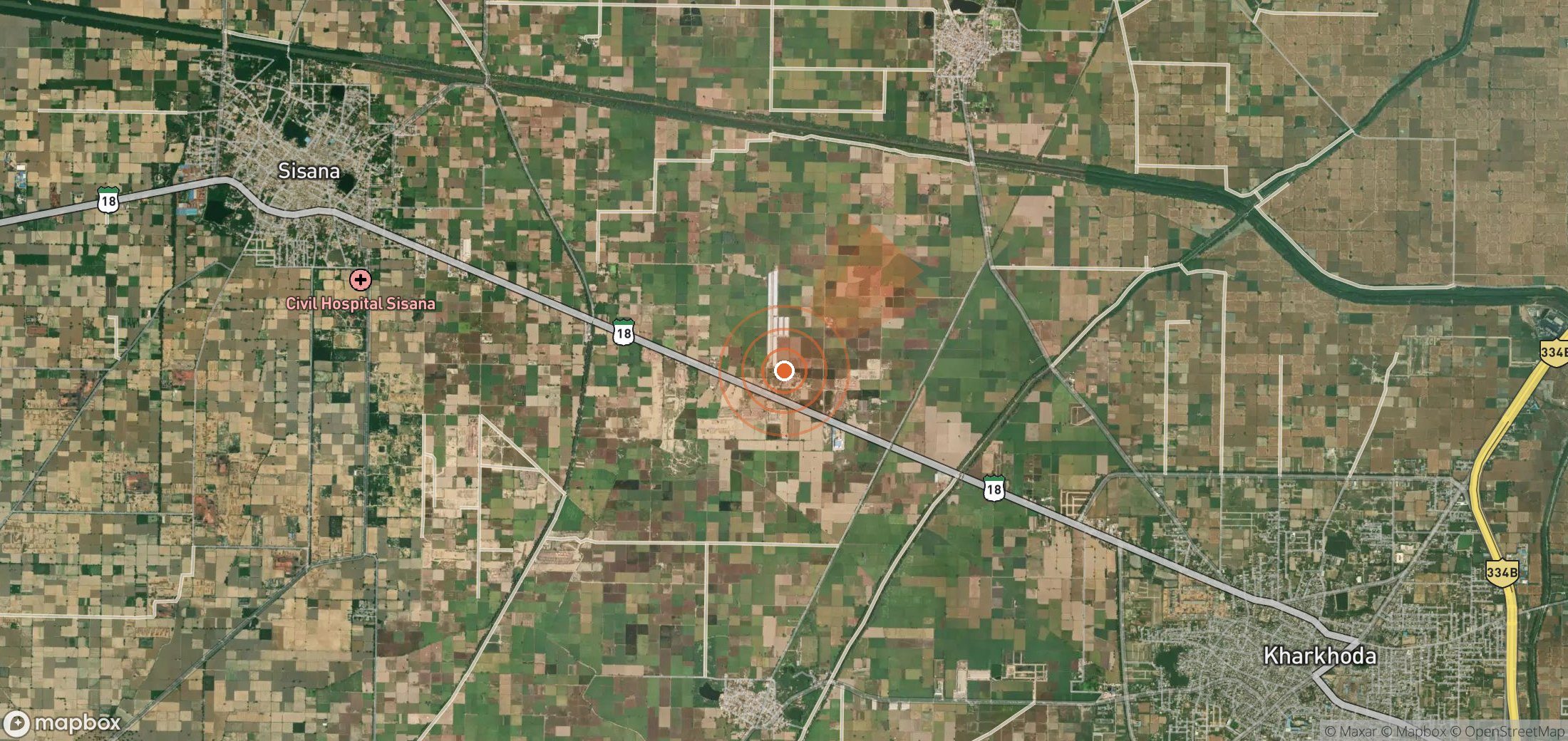 Satellite map of methane plume locations in India
