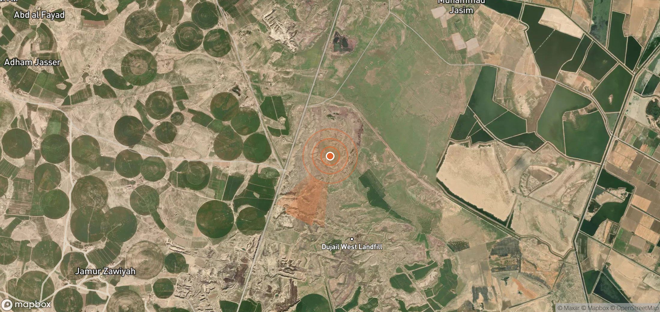 Satellite map of methane plume locations in Iraq