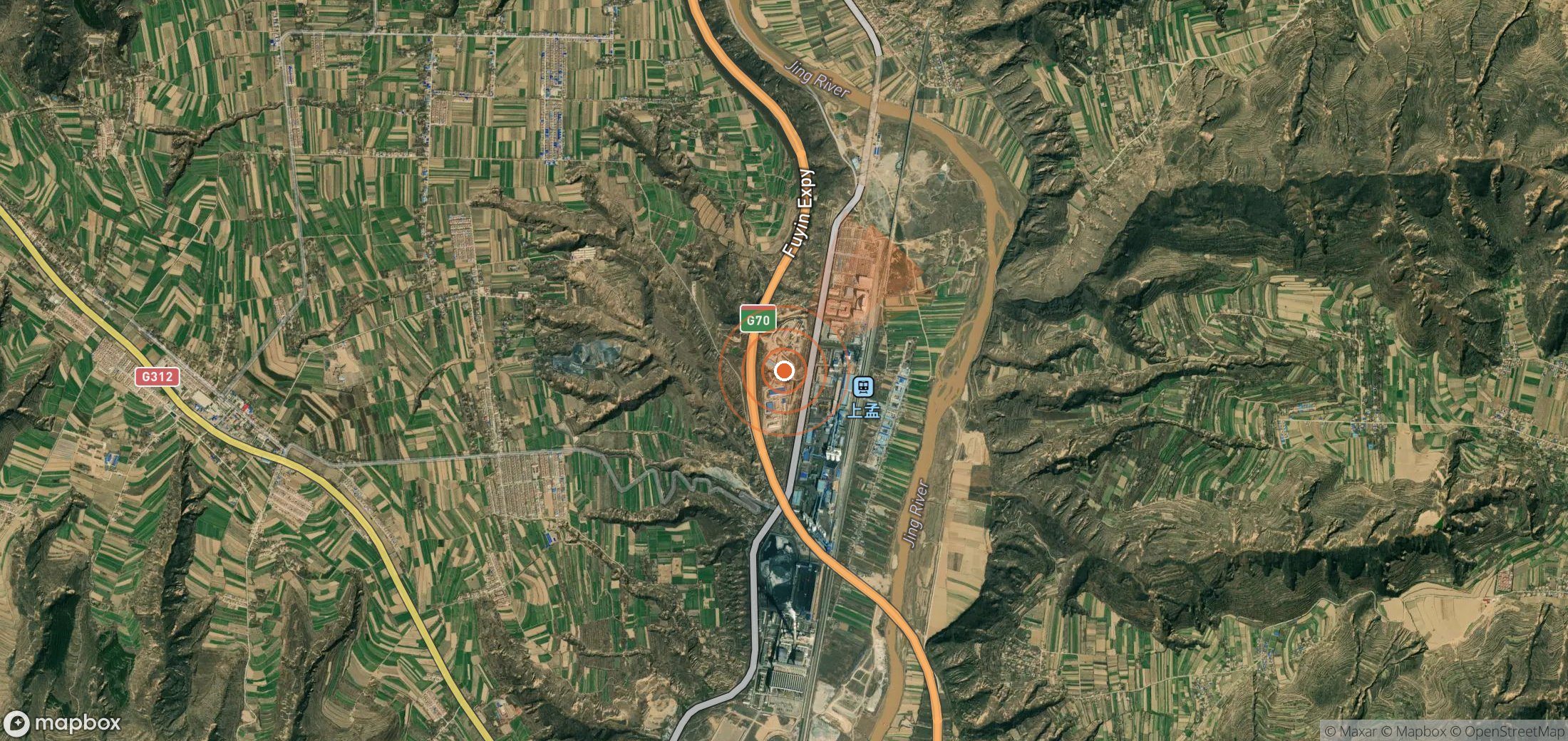 Satellite map of methane plume locations in China