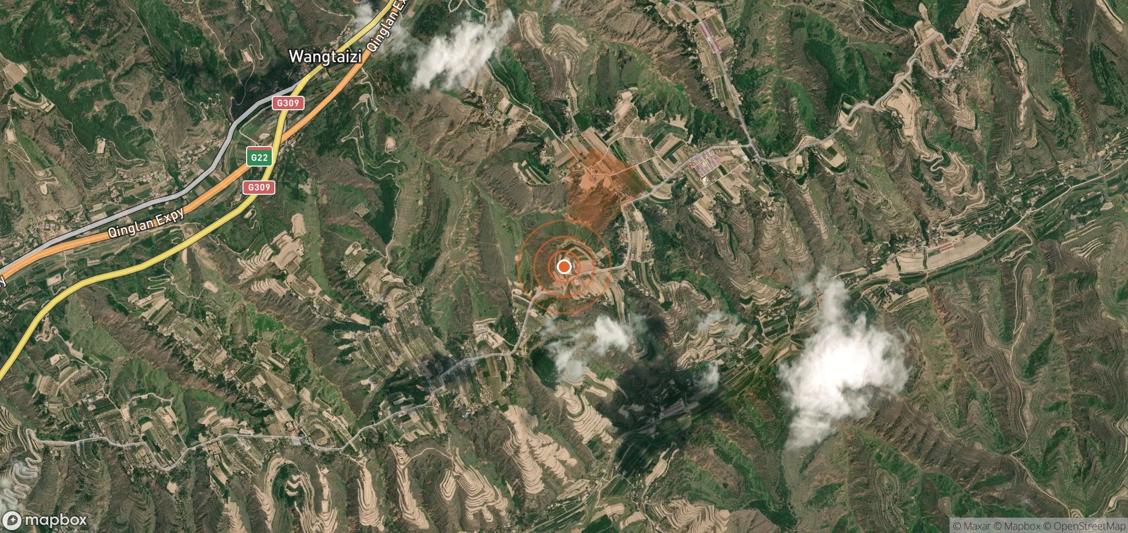 Satellite map of methane plume locations in China