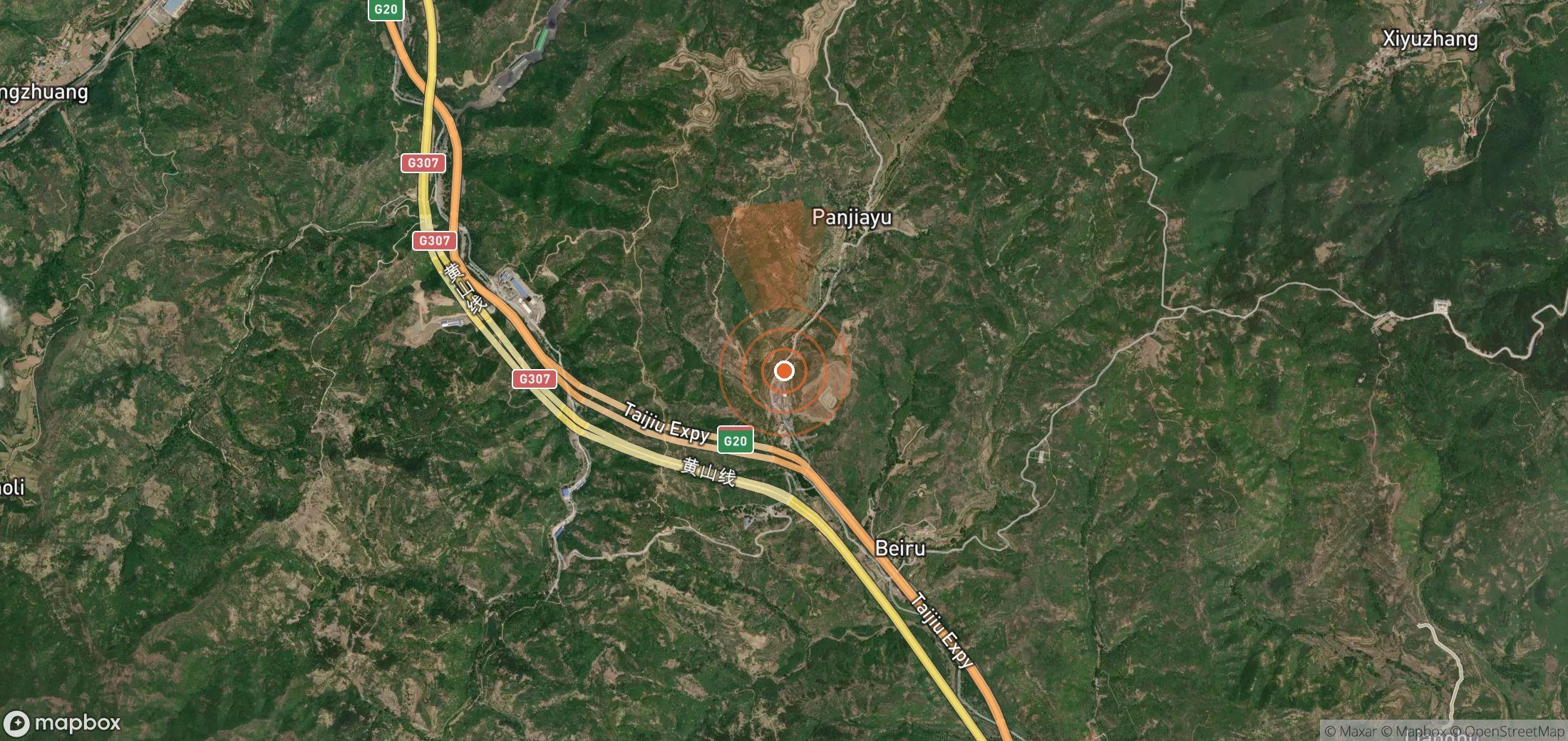 Mapa satelital de plumas de metano en China