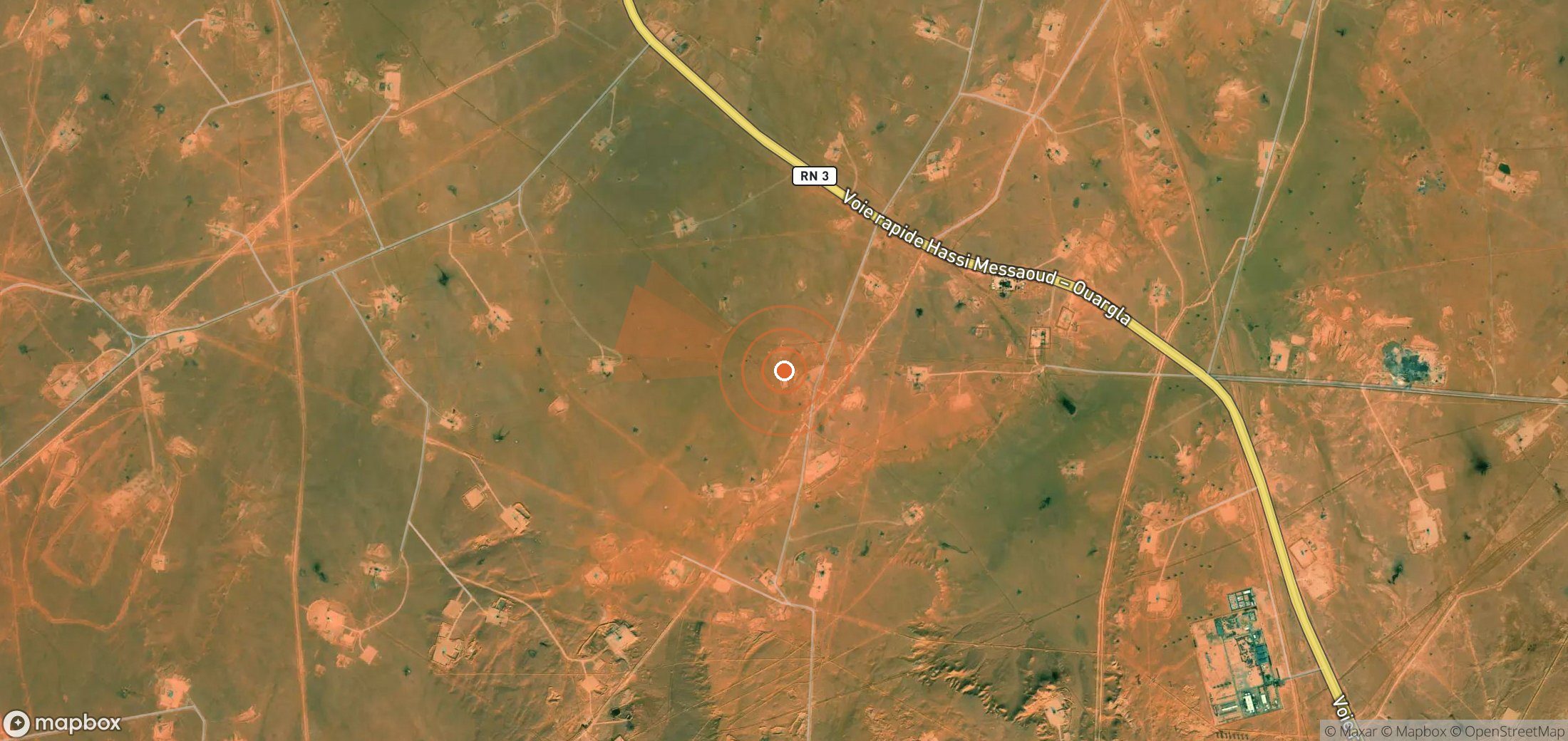 Satellite map of methane plume locations in Algeria