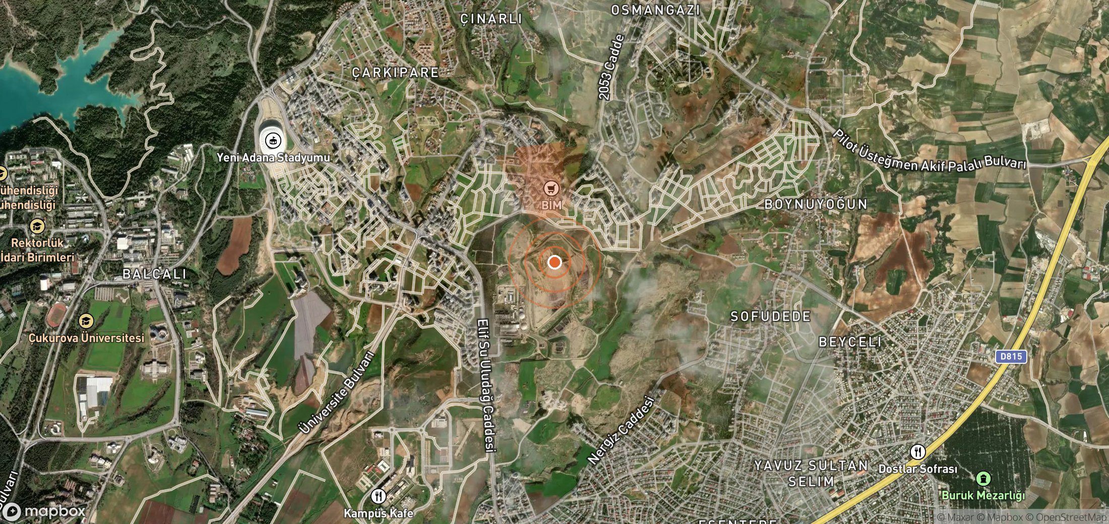 Satellite map of methane plume locations in Türkiye