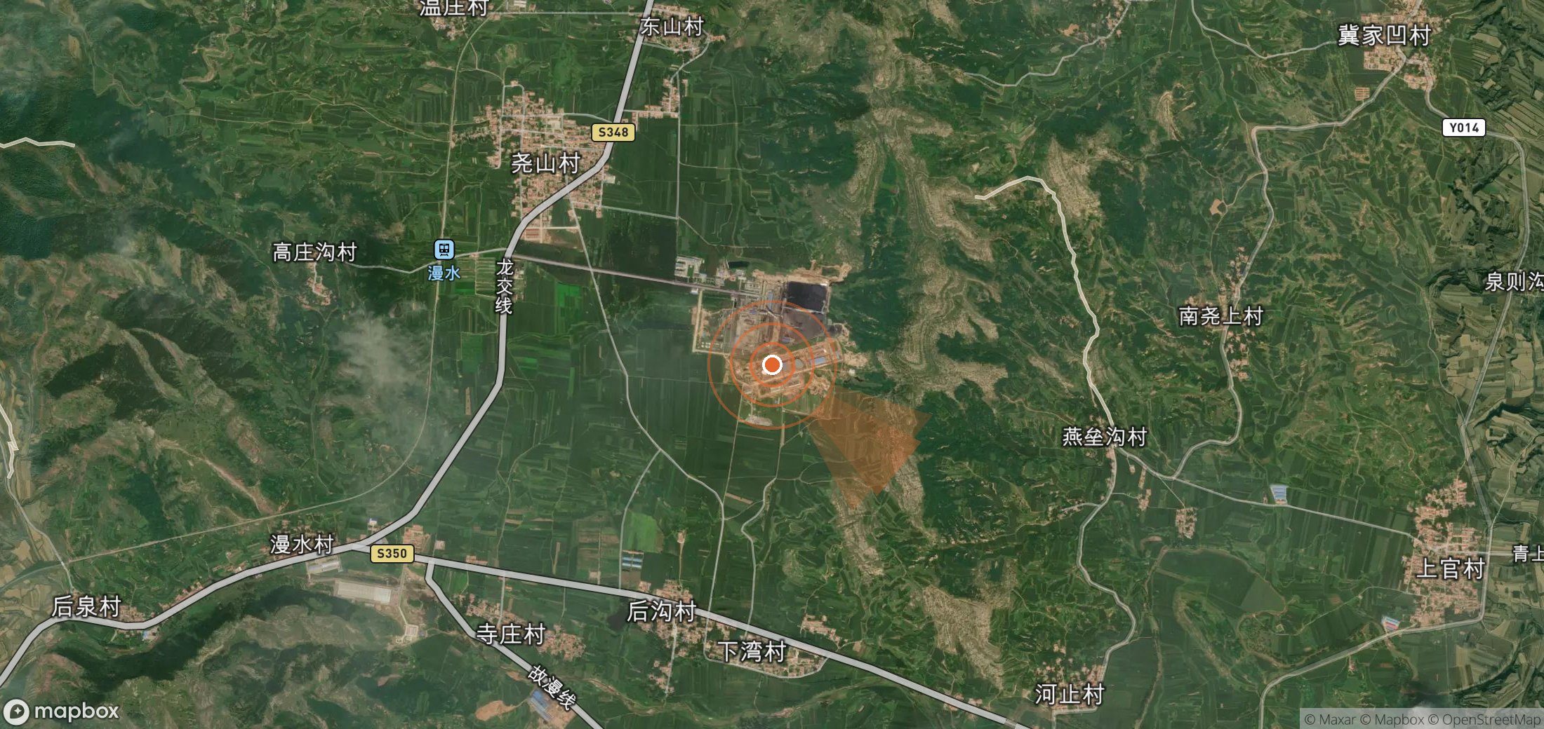 Satellite map of methane plume locations in China
