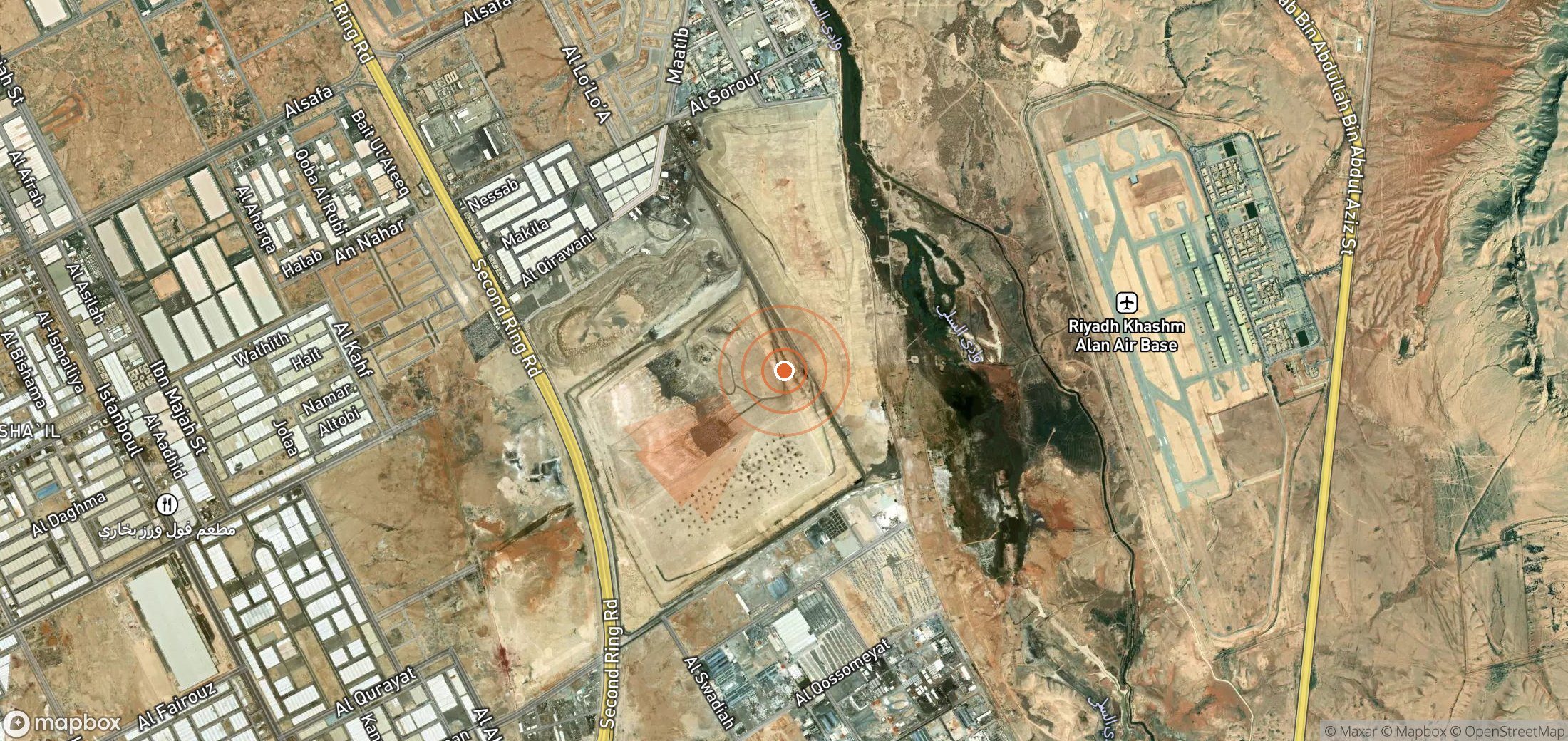 Satellite map of methane plume locations in Saudi Arabia
