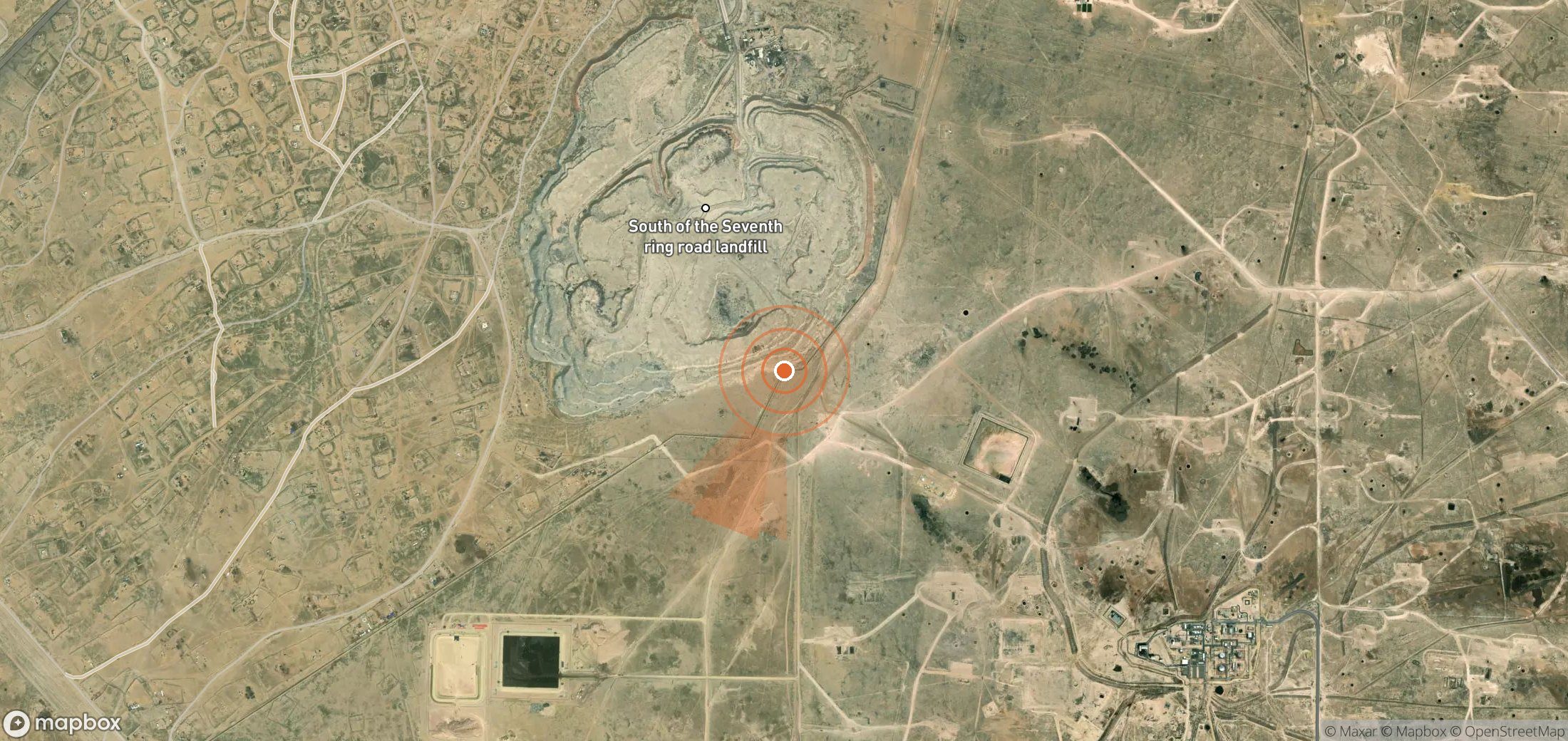 Satellite map of methane plume locations in Kuwait