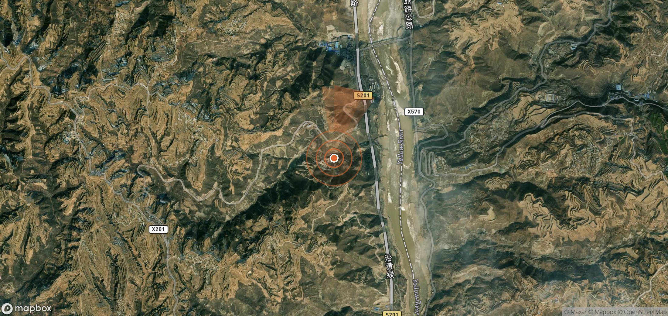 Satellite map of methane plume locations in China