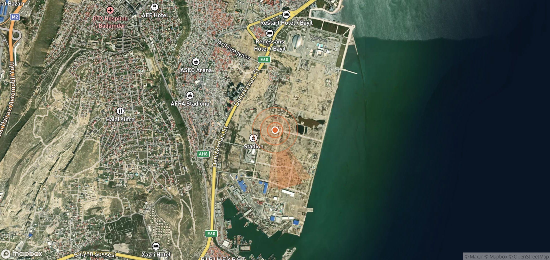 Satellite map of methane plume locations in Azerbaijan