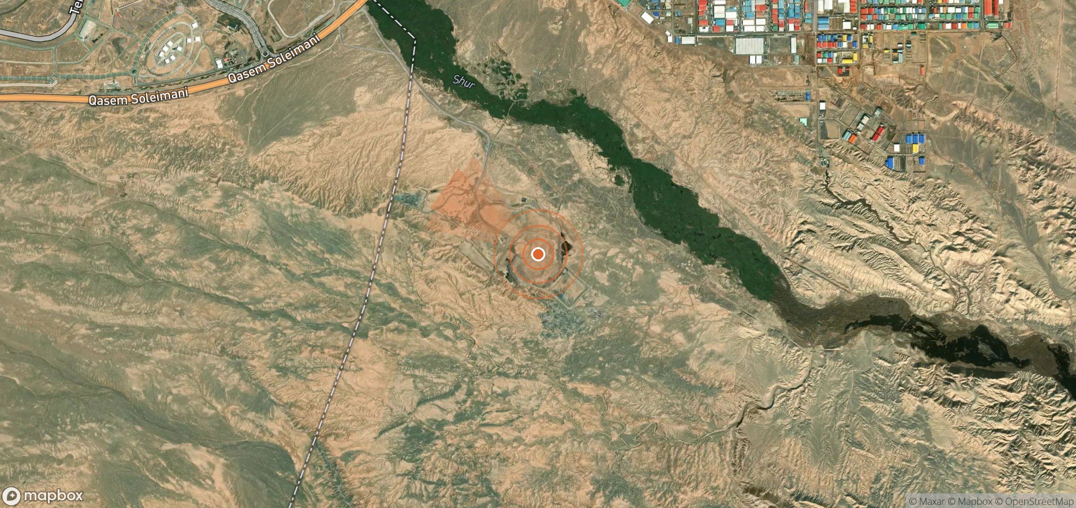 Satellite map of methane plume locations in Iran