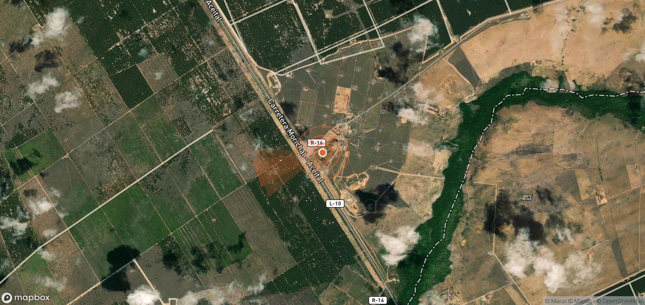 Satellite map of methane plume locations in Venezuela