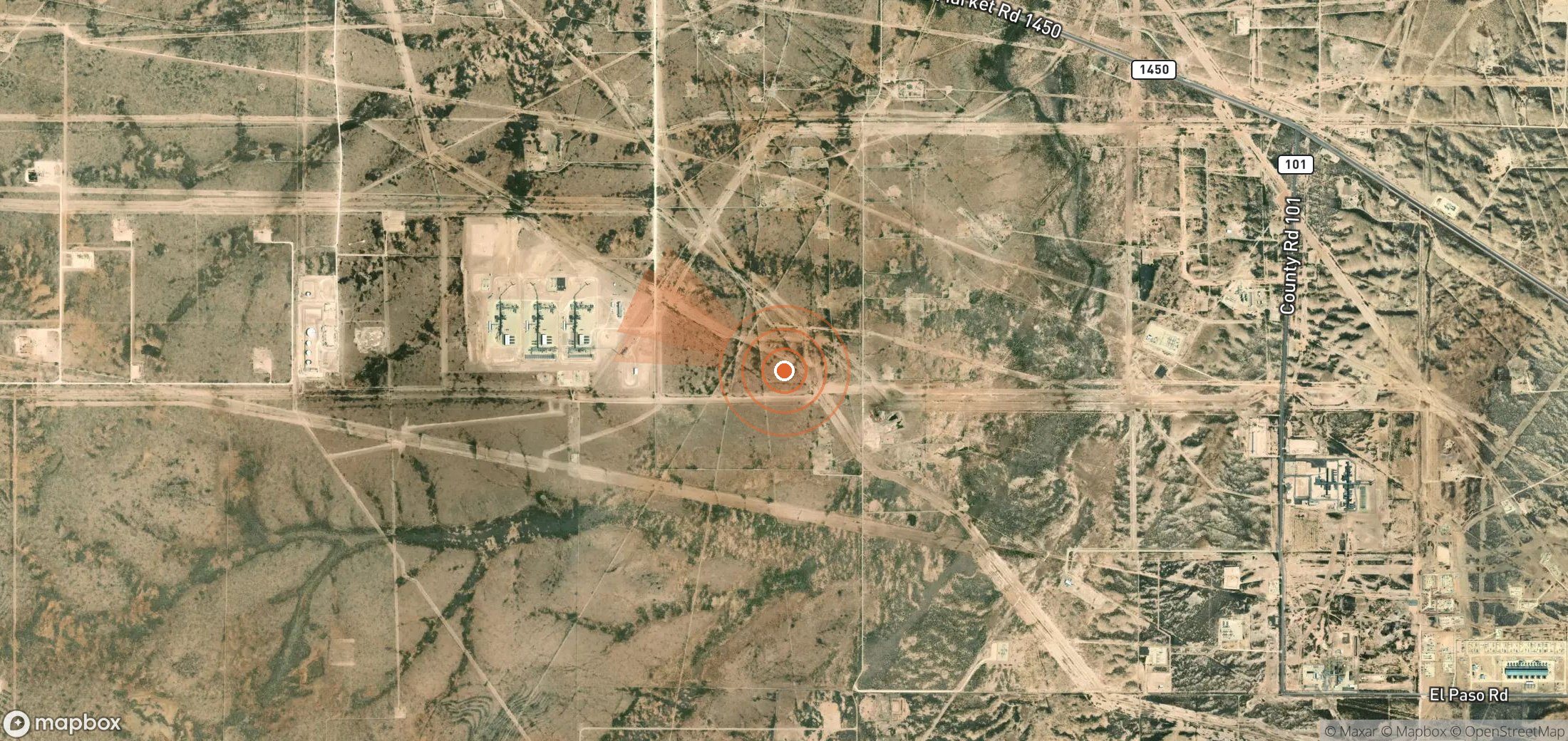 Satellite map of methane plume locations in United States